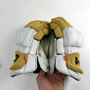 Used White and Gold CCM Jetspeed Gloves | Vegas Knights | 14" | H308