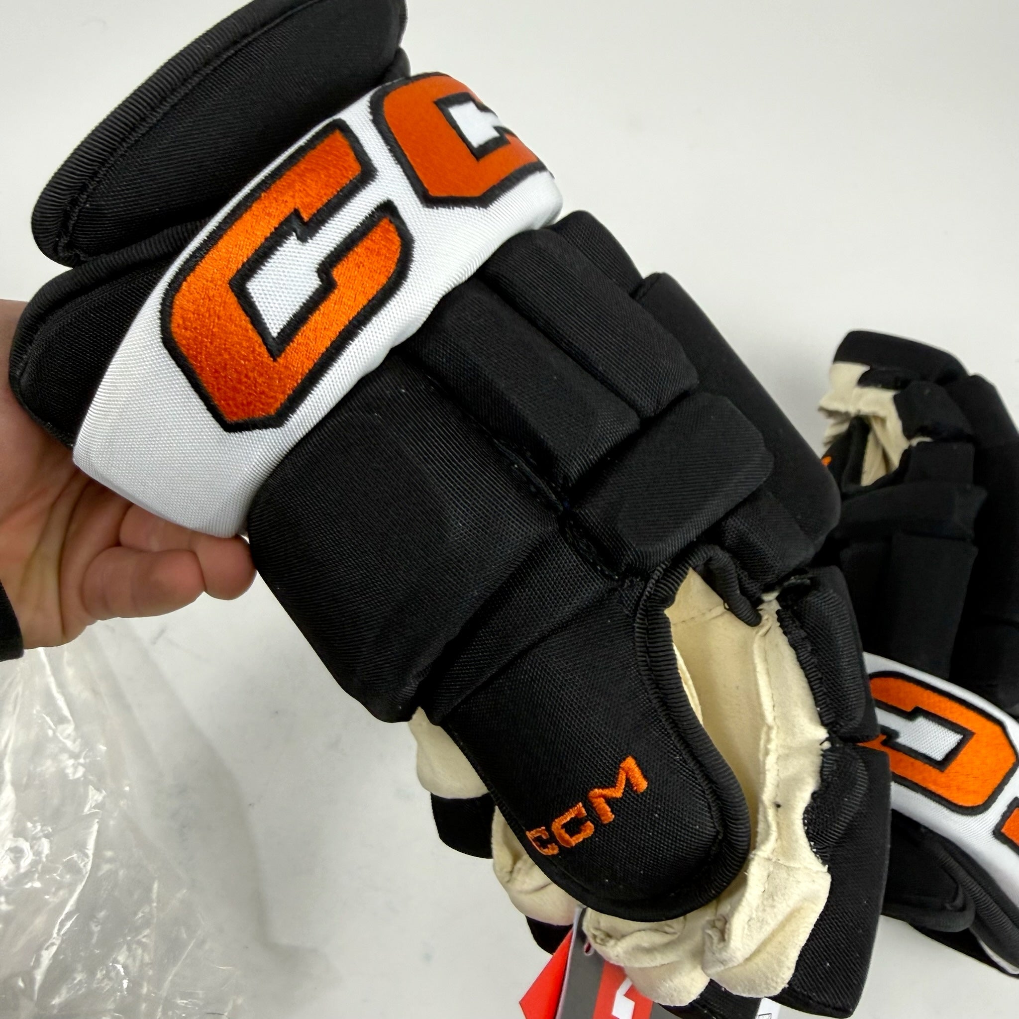 New Black White Orange CCM HG97 Gloves | Flyers | 14" - #191035520493