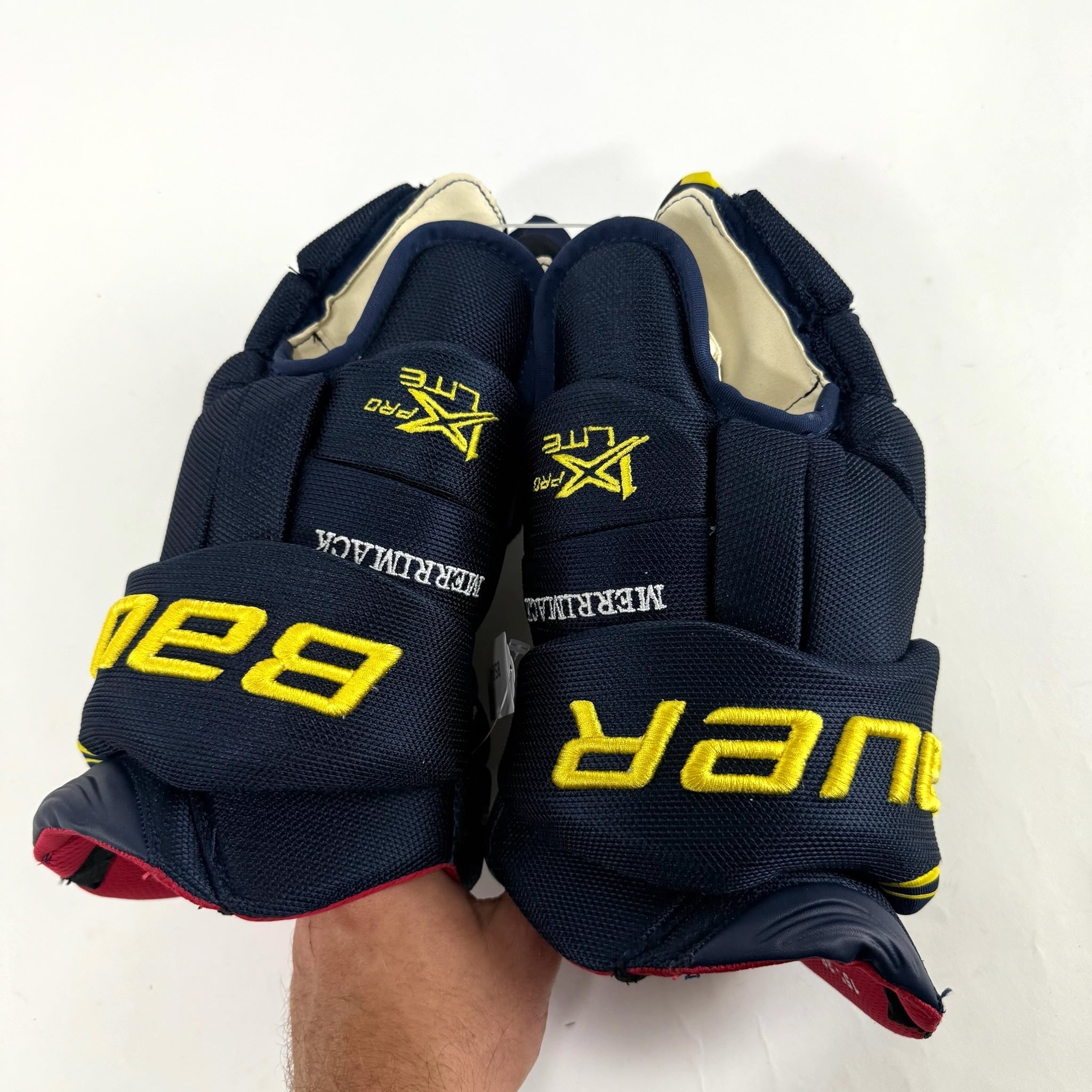 New Navy and Yellow Bauer Vapor 1x Pro Lite Gloves | 15" | B584 - Top Flight Hockey