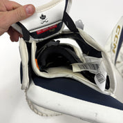 Lightly Used White and Navy Regular CCM Axis 2 Goalie Glove and Blocker | 590 Break - Top Flight Hockey