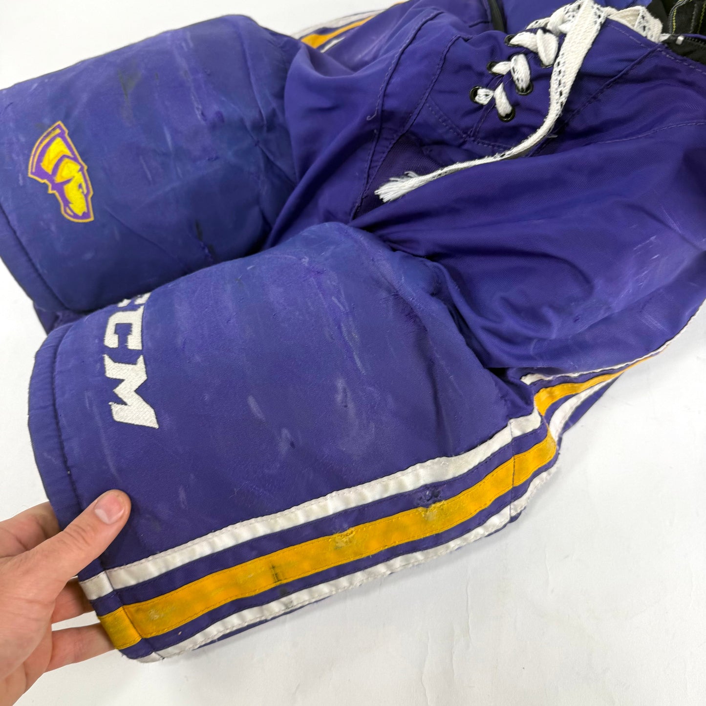 Used Purple/Yellow CCM Tacks 65C Pants | Medium | E541 - Top Flight Hockey