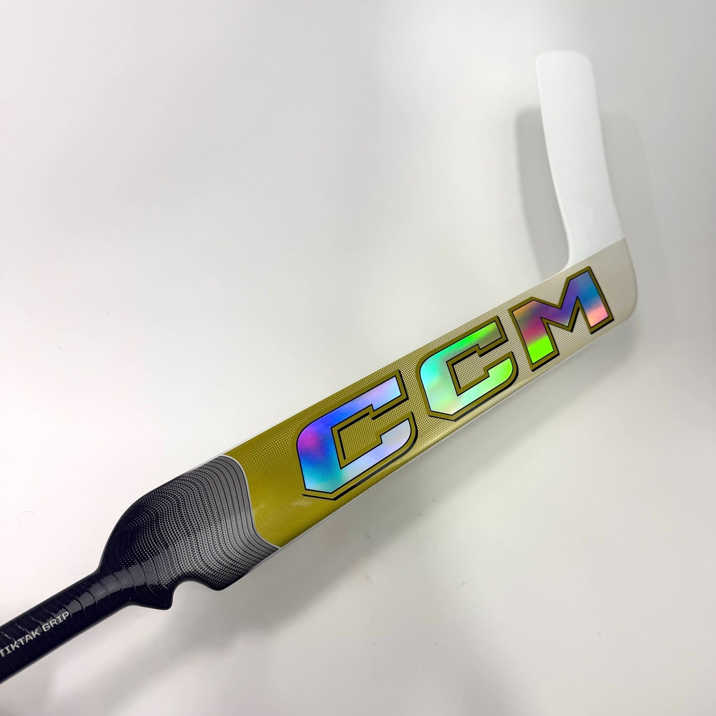 New Regular White/Gold CCM Tacks XF Pro Goalie Stick | 25" Paddle P31 Curve Grip | AB976