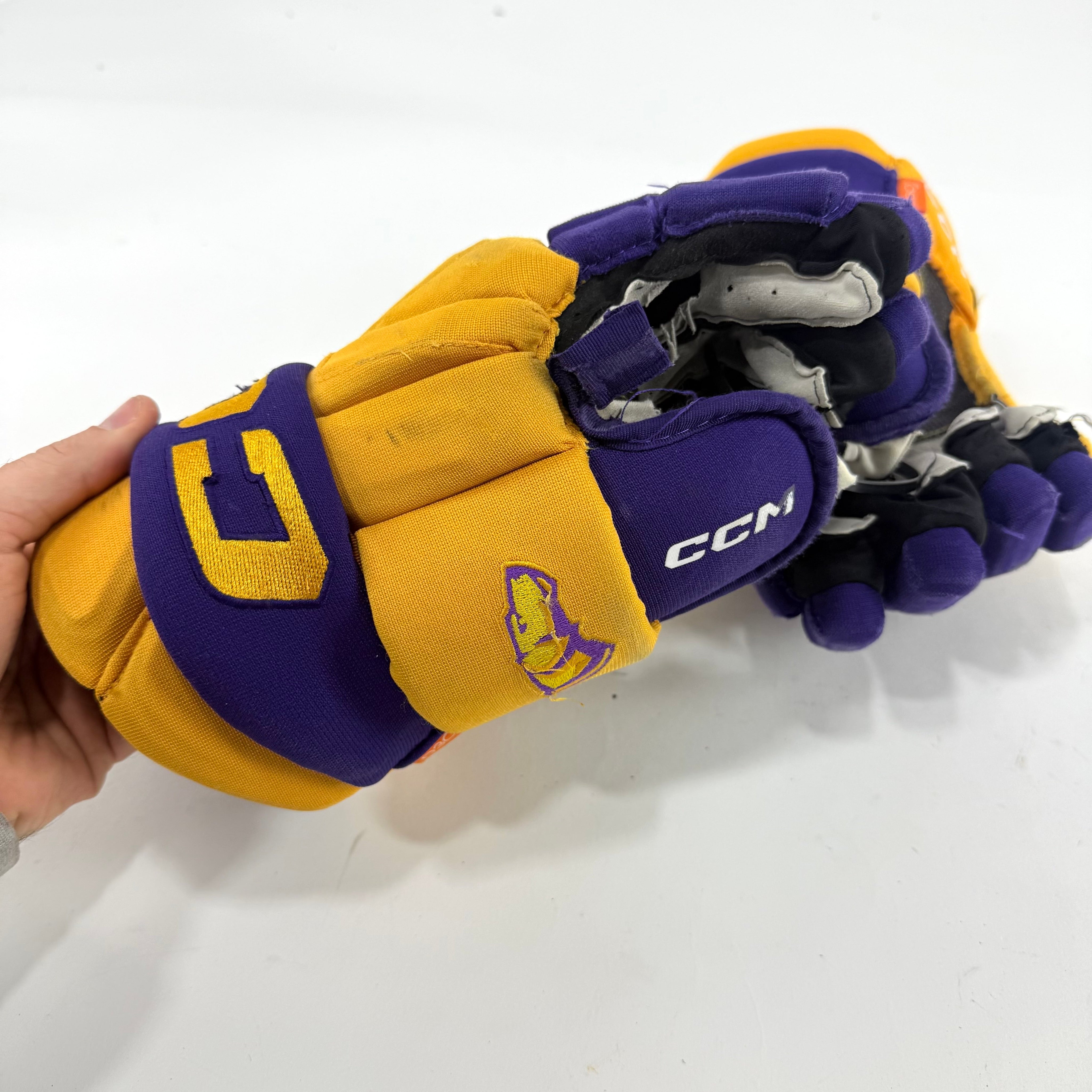 Used Yellow and Purple CCM Jetspeed Gloves | 14" | E557 - Top Flight Hockey