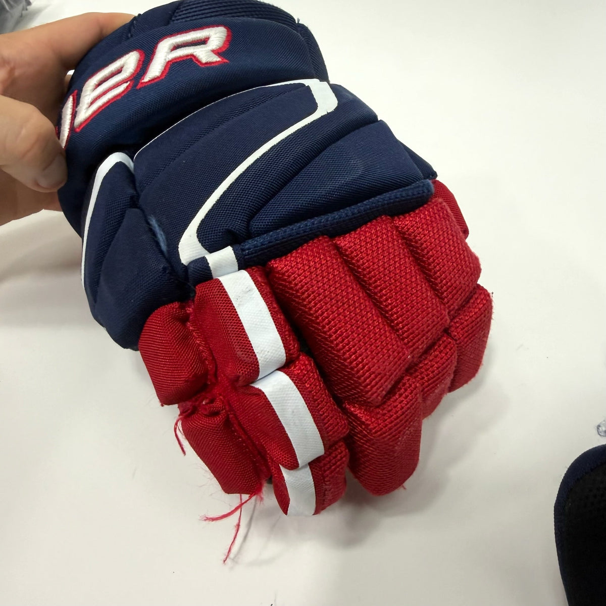 Used Blue Red White Bauer Hyperlite Gloves | 12" | AB807