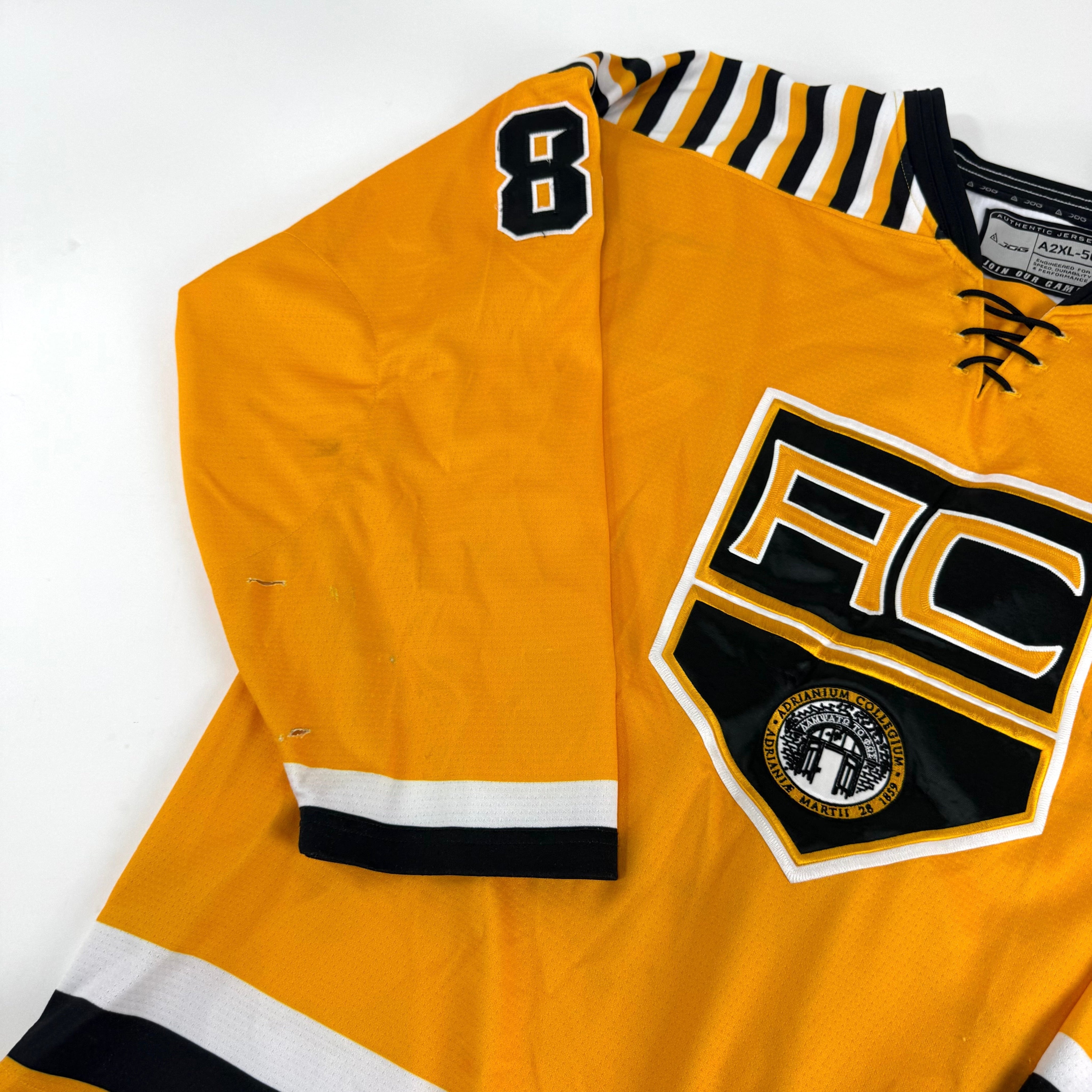 Yellow JOG Adrian College Game Jersey | Size 56 | Simmons-Fischer #82 - Top Flight Hockey