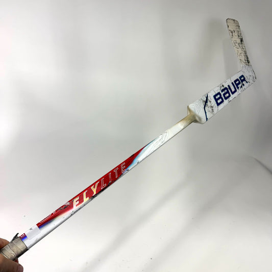 Used Regular White/Red Bauer Flylite Goalie Stick | 24" Paddle P34 Curve | AB708
