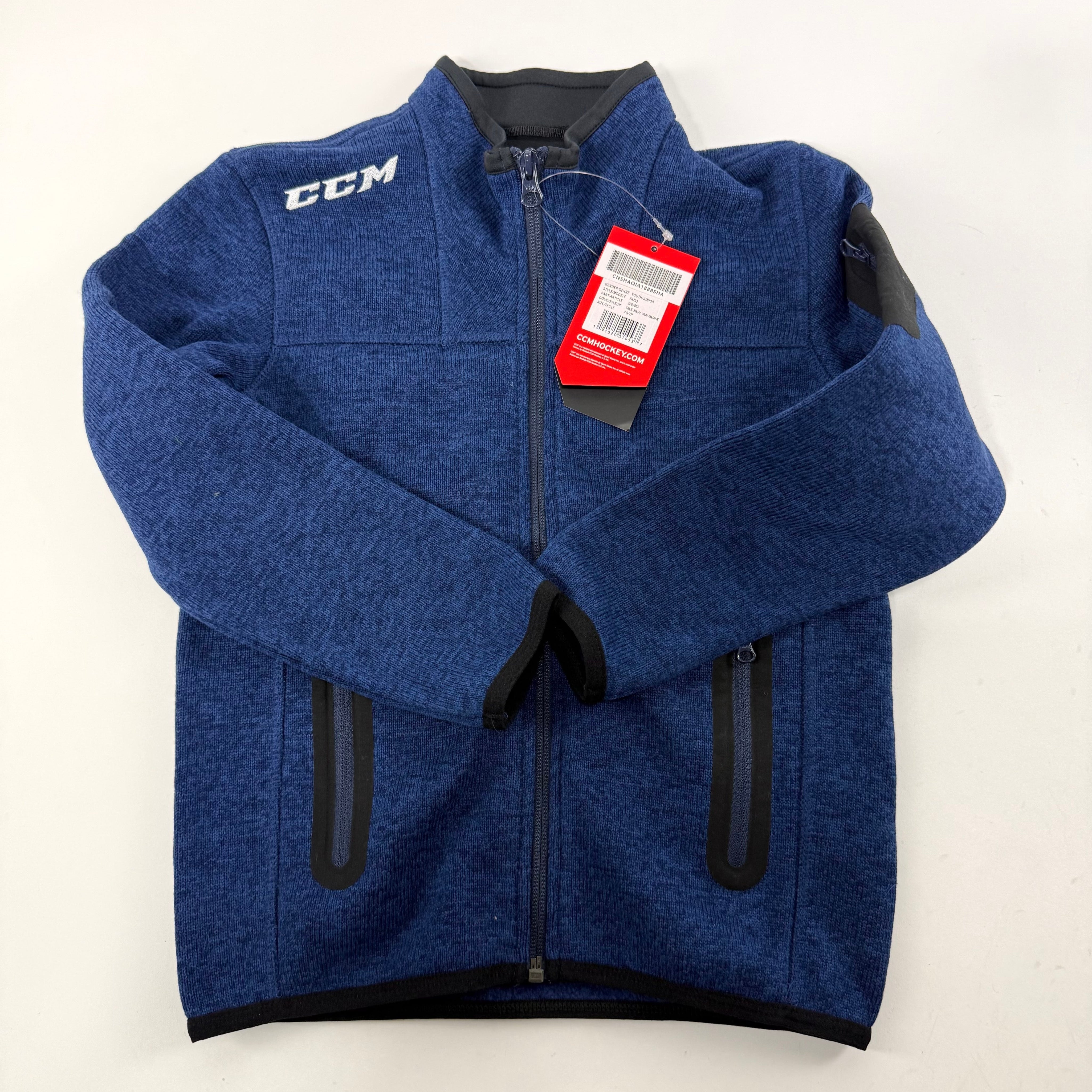 New Navy CCM Youth Fleece Full Zip Jacket | Youth XS | #191520014537 - Top Flight Hockey