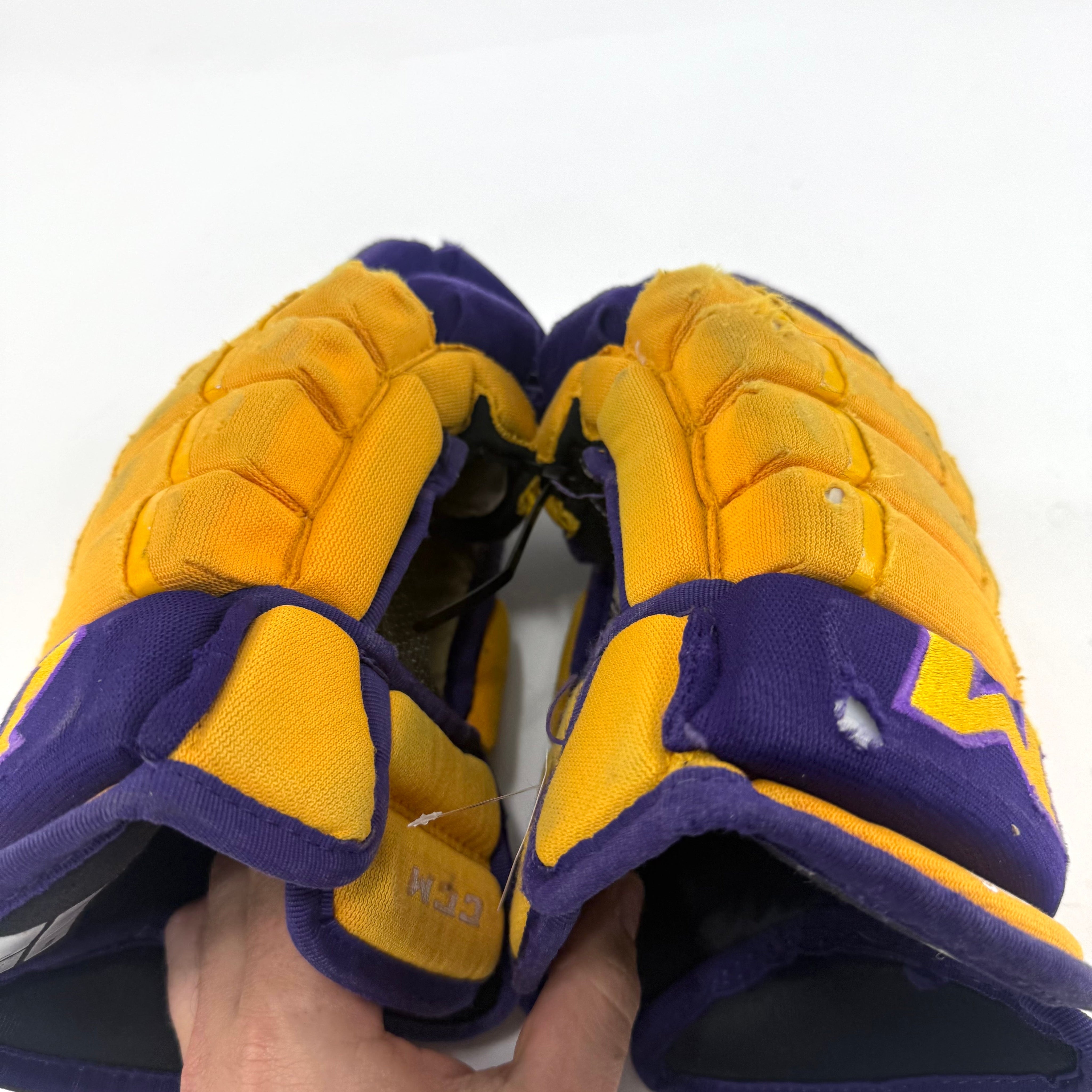 Used Yellow and Purple CCM 4 Roll Pro Gloves | 14" | E454 - Top Flight Hockey