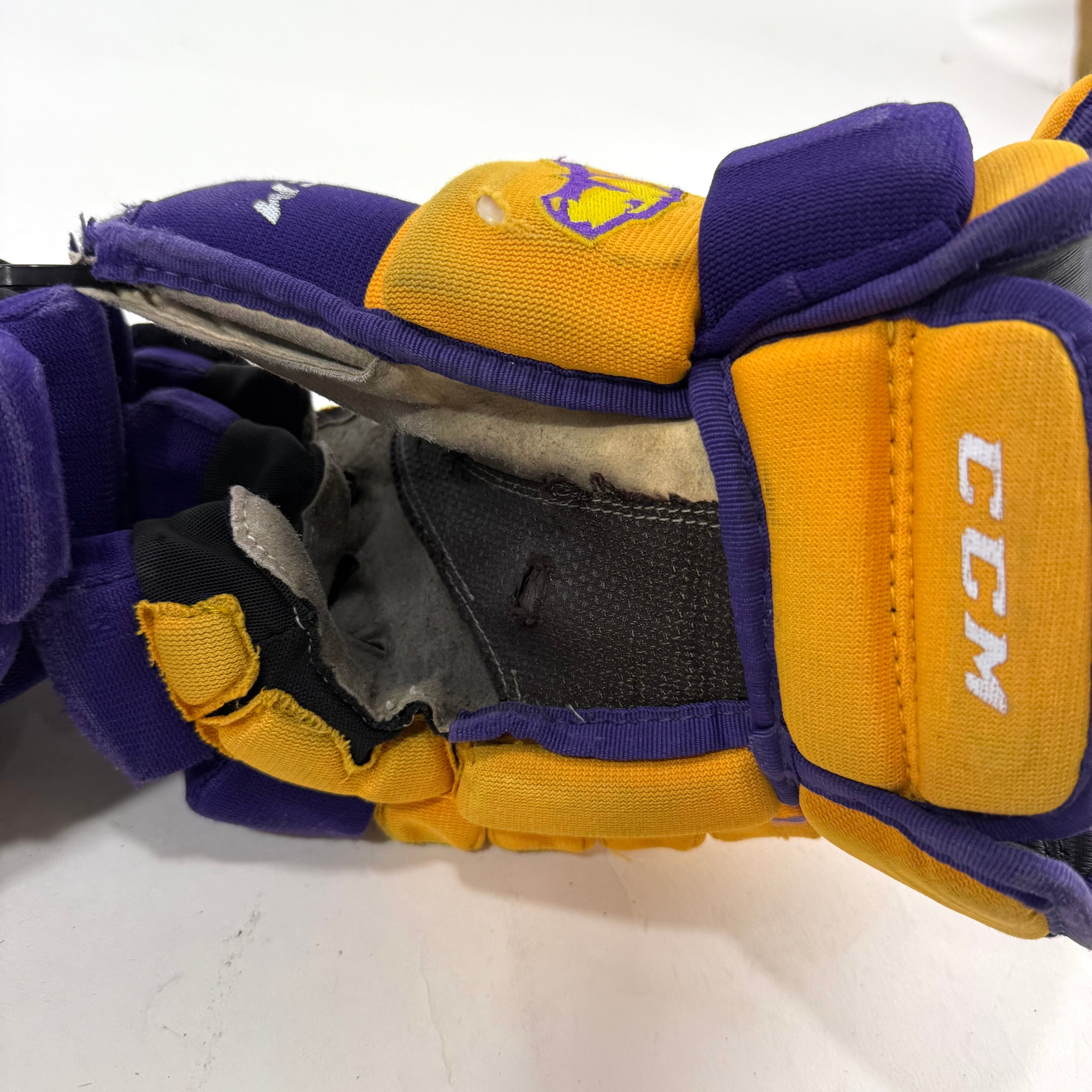 Used Yellow and Purple CCM 4 Roll Pro Gloves | 14" | E456 - Top Flight Hockey