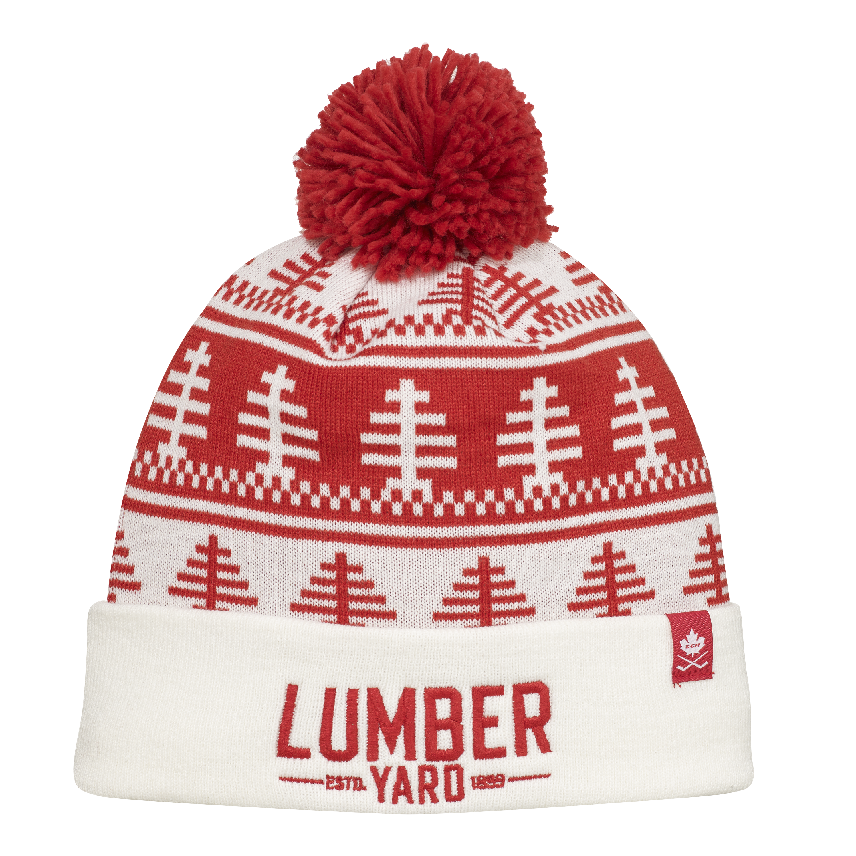 New CCM White Holiday Lumberyard Pom Knit Beanie | Senior OSFA | #191520492045 - Top Flight Hockey