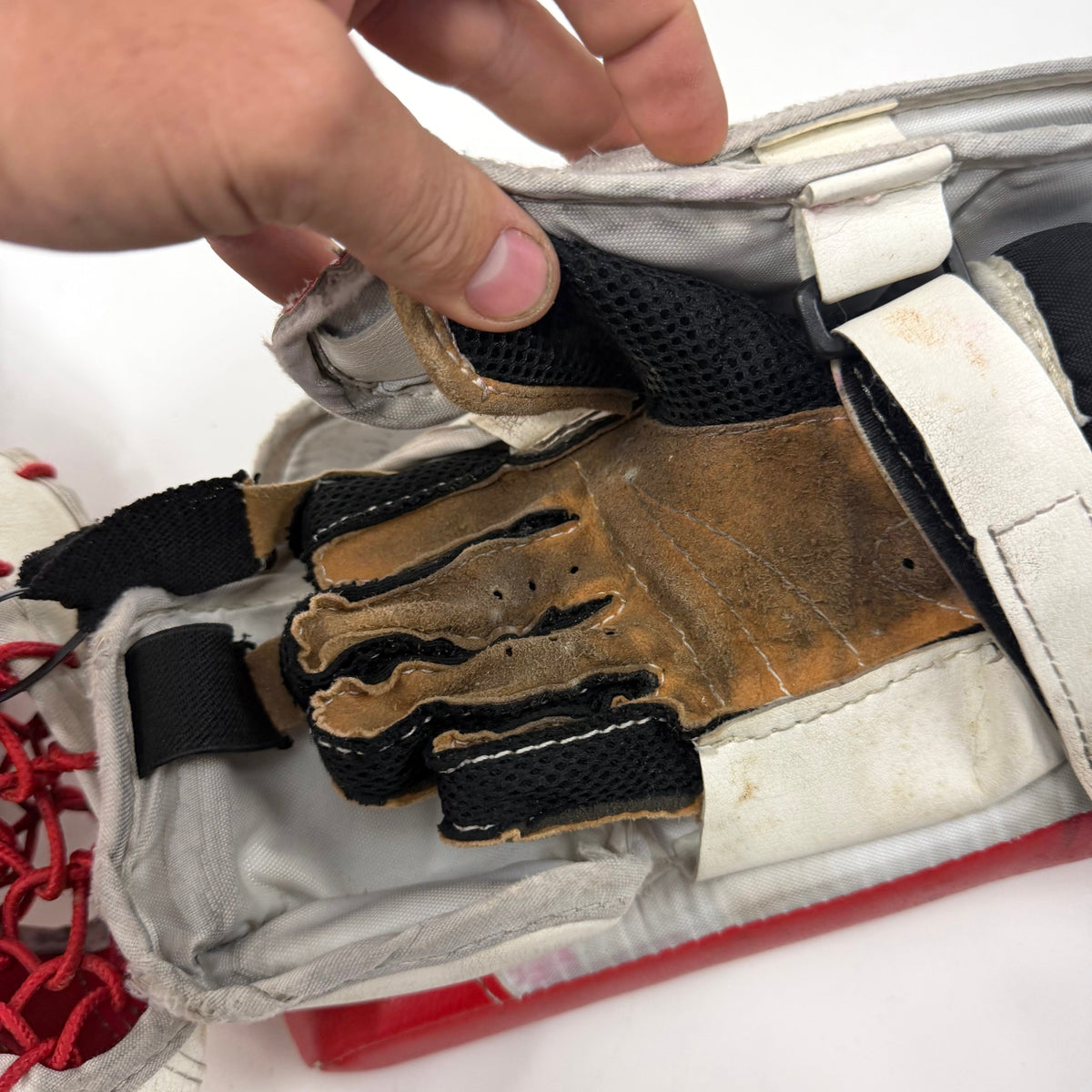 Used Regular Red/White/Blue Reebok L7 Youth Goalie Glove and Blocker | AB362