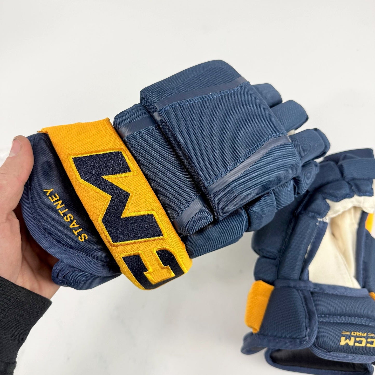 New Navy and Yellow CCM HG97 Gloves | Nashville Predators | 14" - #683978076620 - Top Flight Hockey