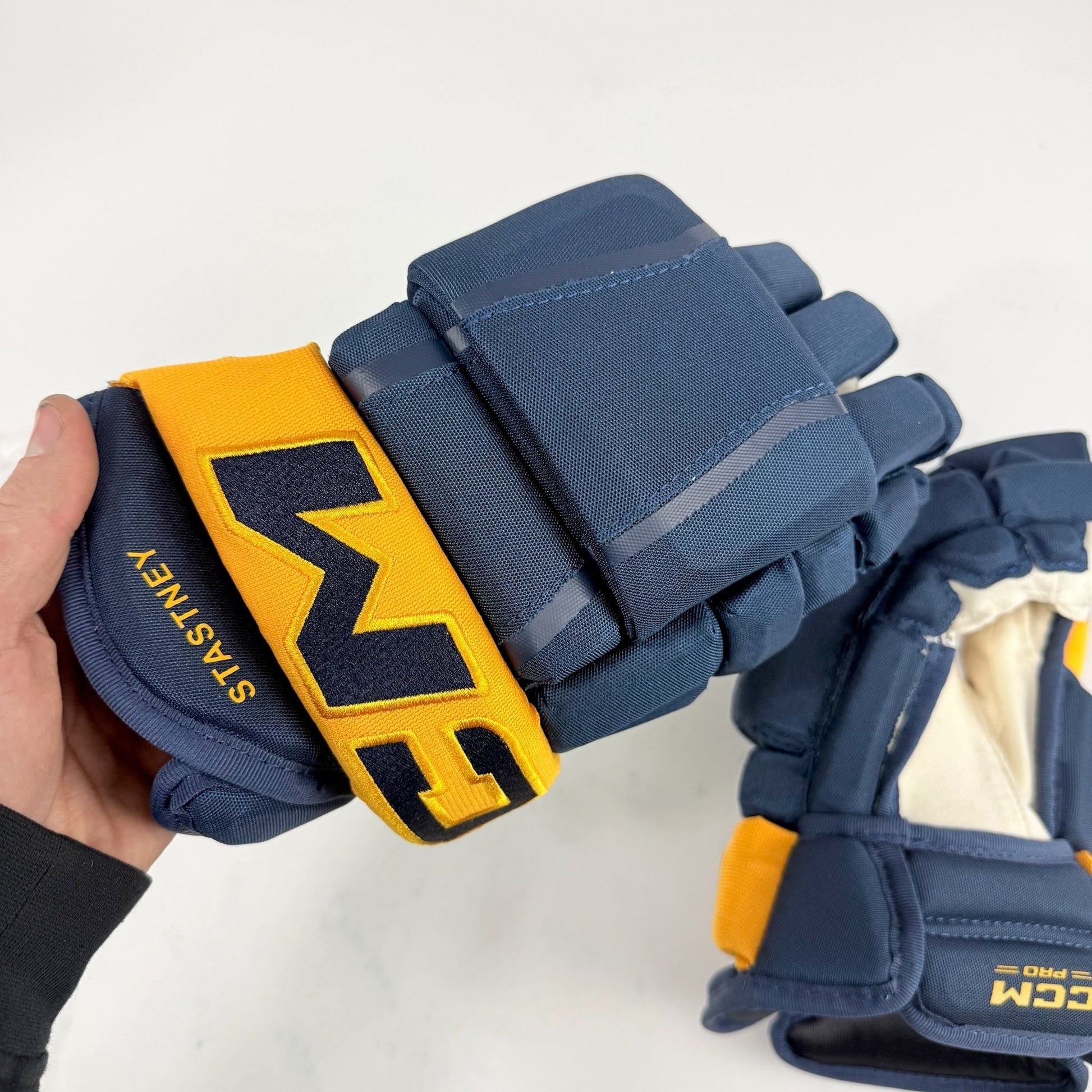 New Navy and Yellow CCM HG97 Gloves | Nashville Predators | 14" - #683978076620 - Top Flight Hockey