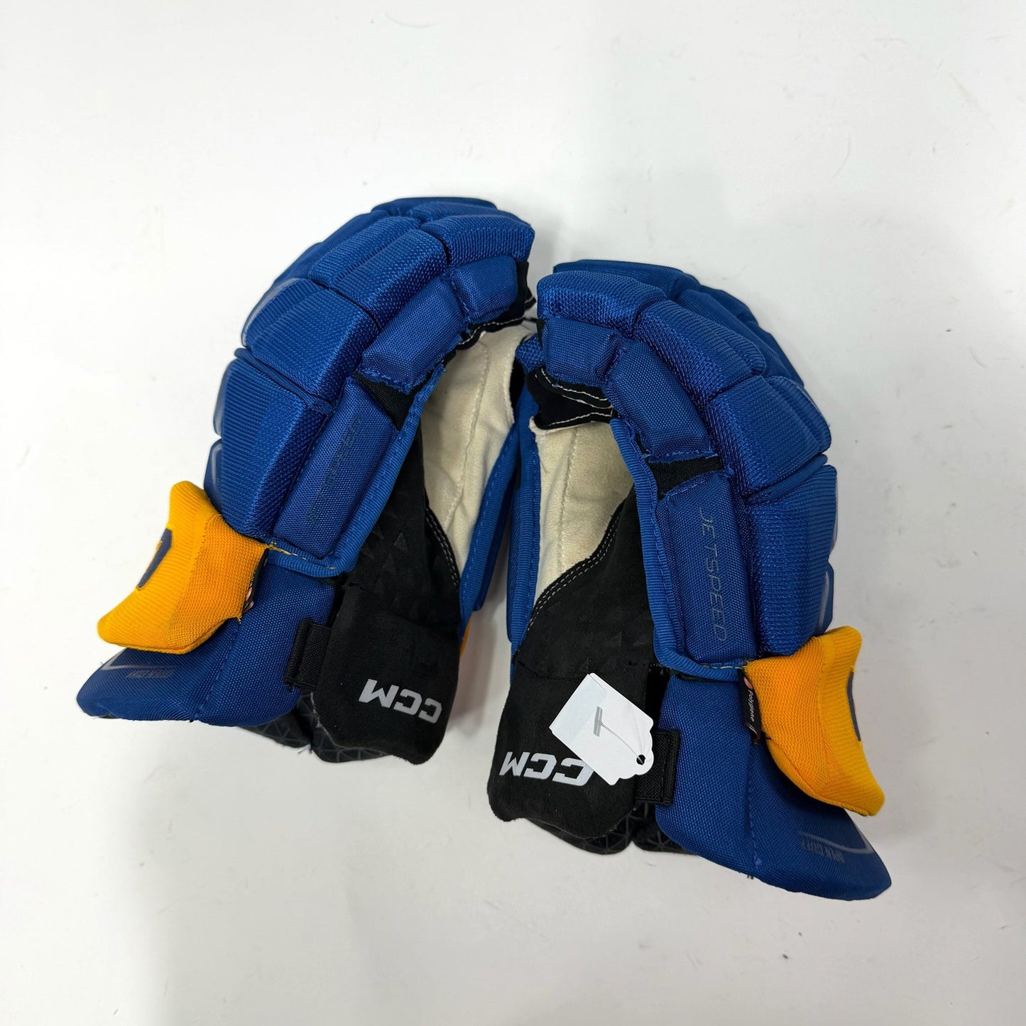 Used Blue and Yellow CCM Jetspeed FT6 Gloves | 15" | AB690