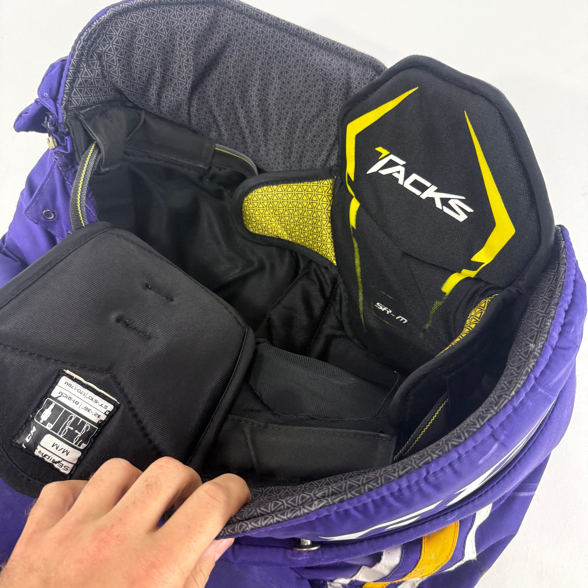 Used Purple/Yellow CCM Tacks 65C Pants | Medium | E539 - Top Flight Hockey
