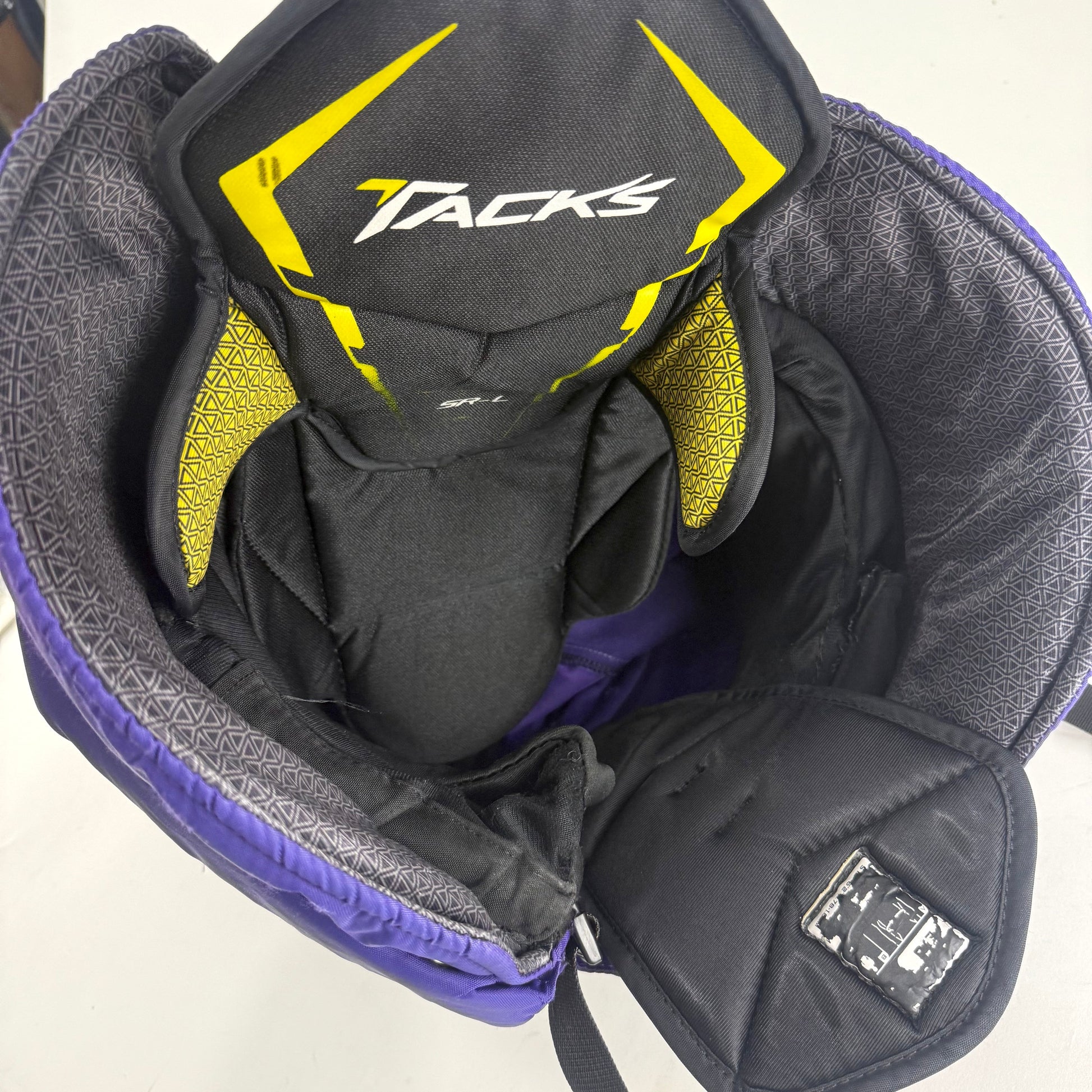 Used Purple/Yellow CCM Tacks 65C Pants | Large | E538 - Top Flight Hockey