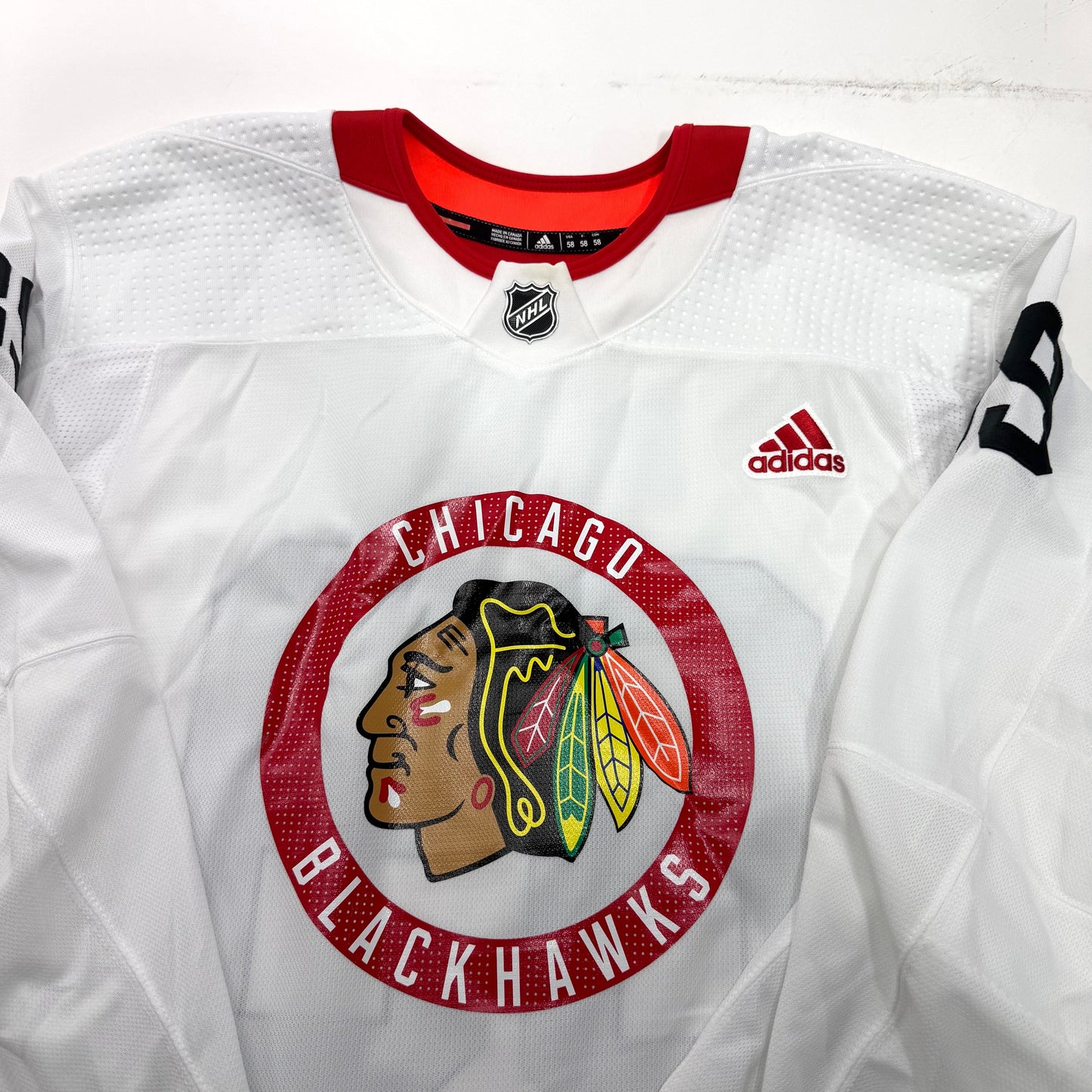 Used White Chicago Blackhawks Adidas MIC Practice Jersey | Size 58 | Roos #89