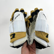 Used White and Gold CCM Jetspeed Gloves | Vegas Knights | 15" | H309