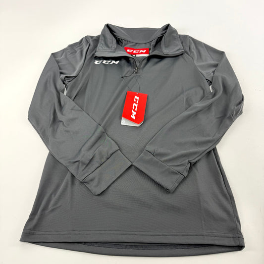 New Dark Grey CCM Youth Training 1/4 Zip Tech Top | Youth L | #888600324852