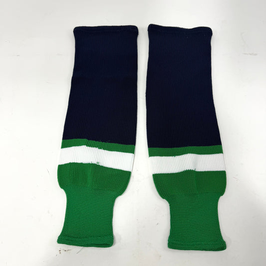 New Navy White Green Knit Socks | Adult | AB252 - Top Flight Hockey