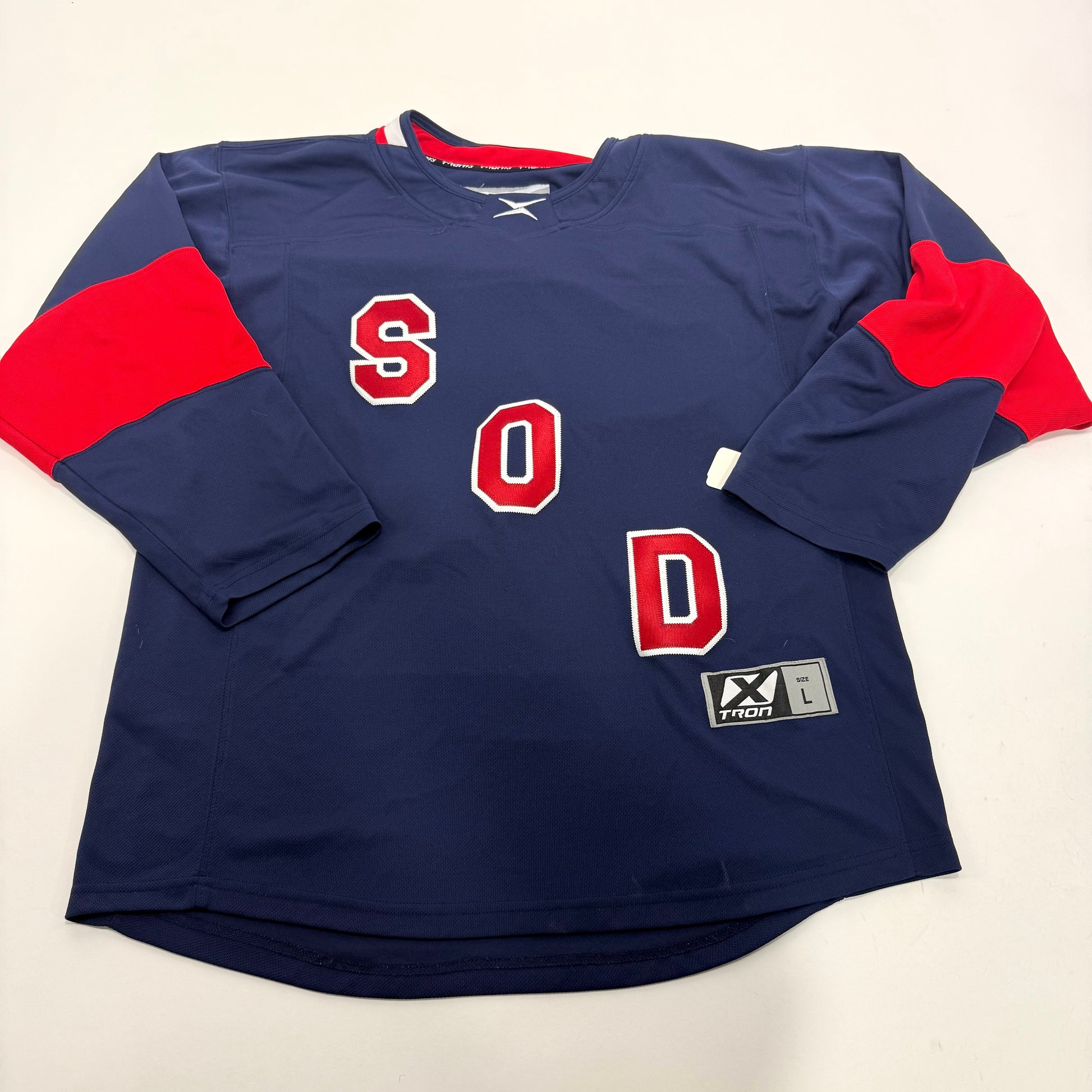 Used Navy and Red Tron SOD Jersey | Large | A98 - Top Flight Hockey