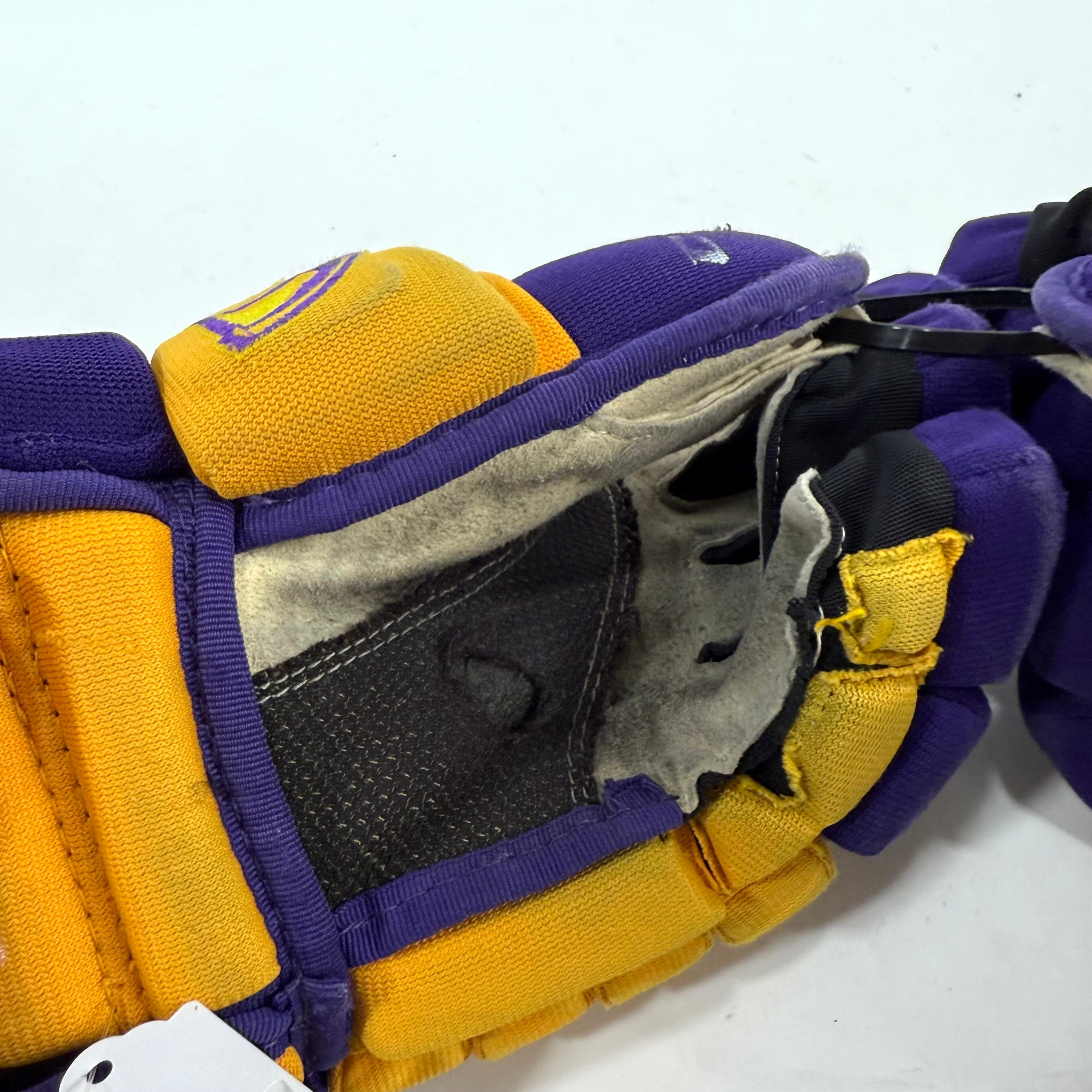 Used Yellow and Purple CCM 4 Roll Pro Gloves | 13" | E519