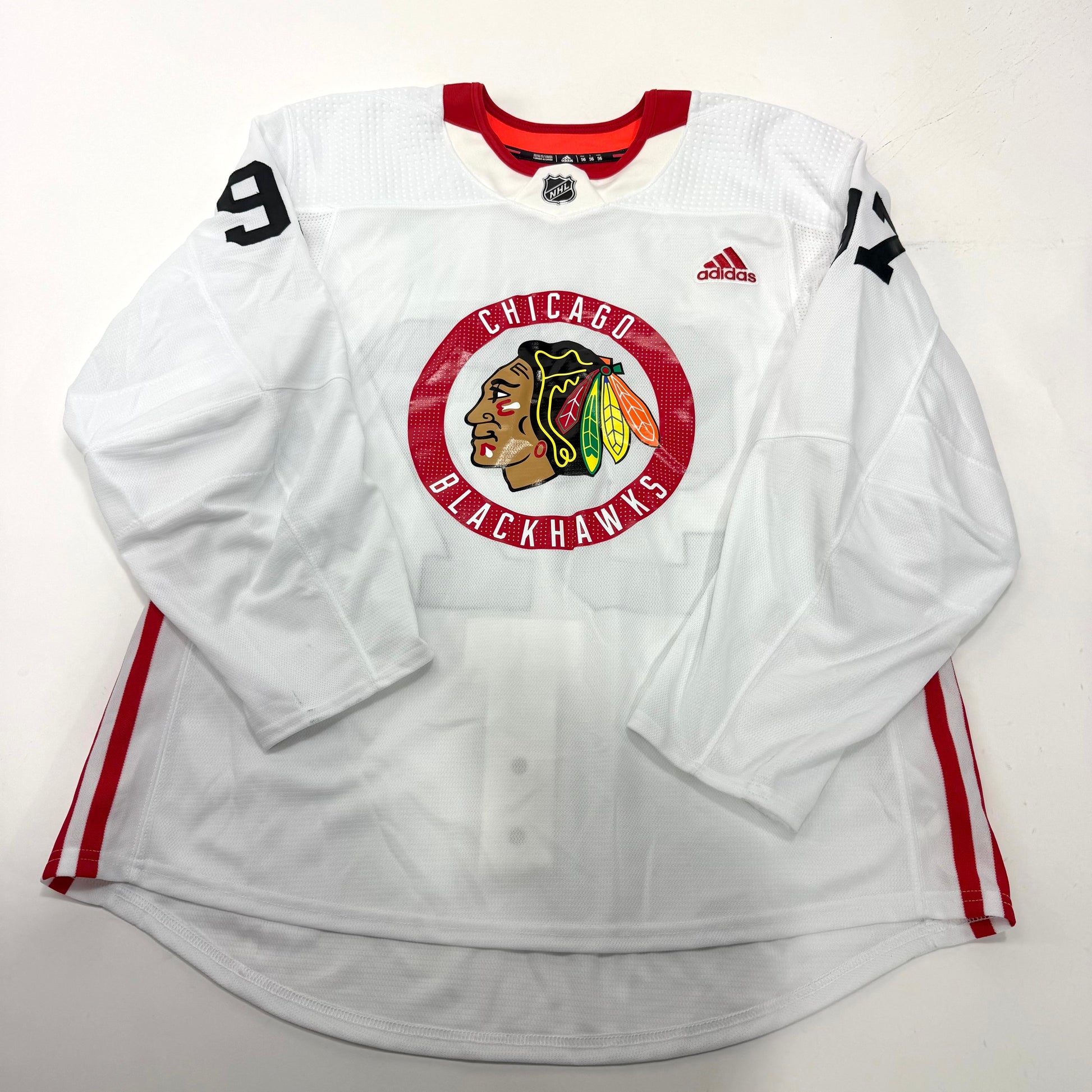Used White Chicago Blackhawks Adidas MIC Practice Jersey | Size 56 | Kubalik #97 - Top Flight Hockey