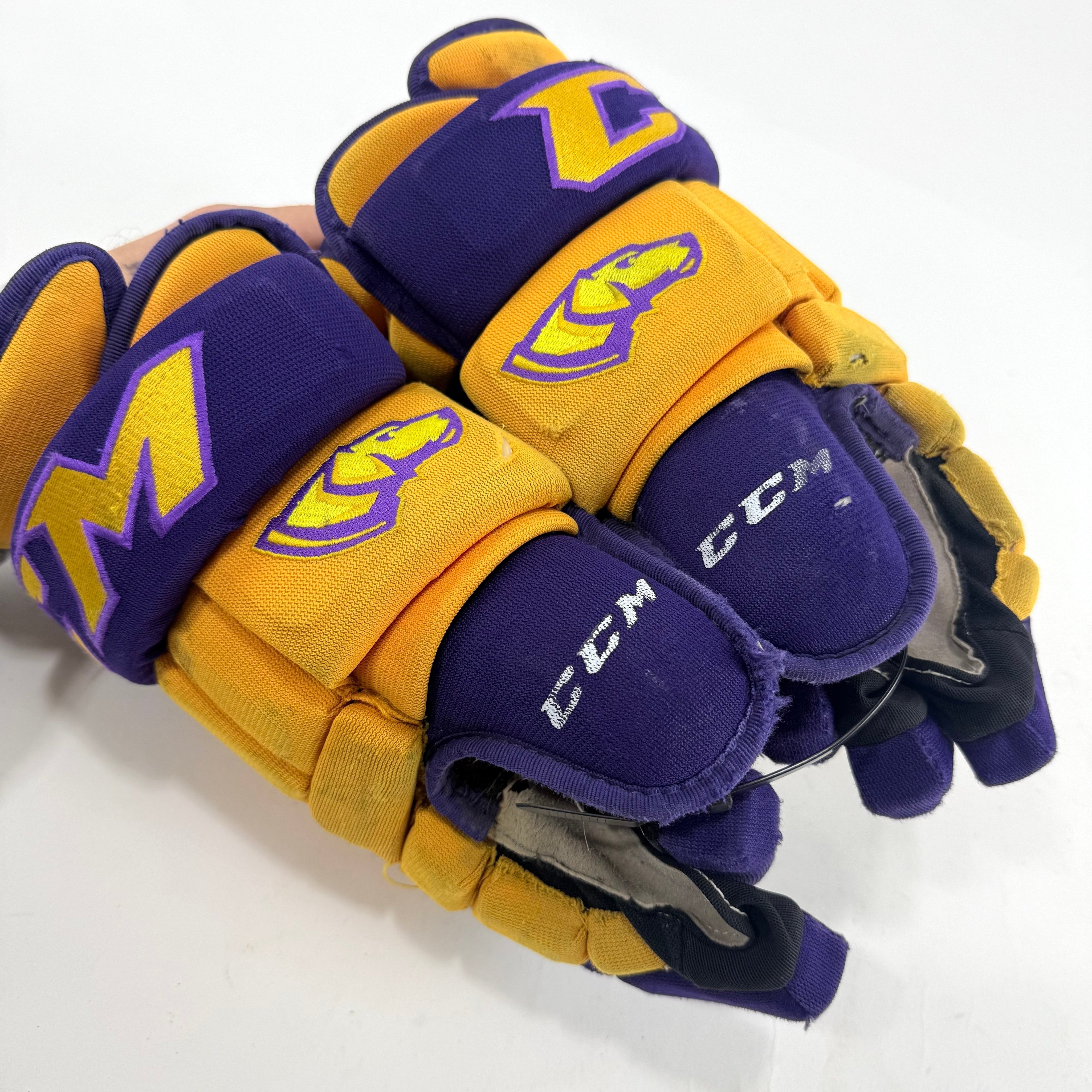 Used Yellow and Purple CCM 4 Roll Pro Gloves | 14" | E464 - Top Flight Hockey