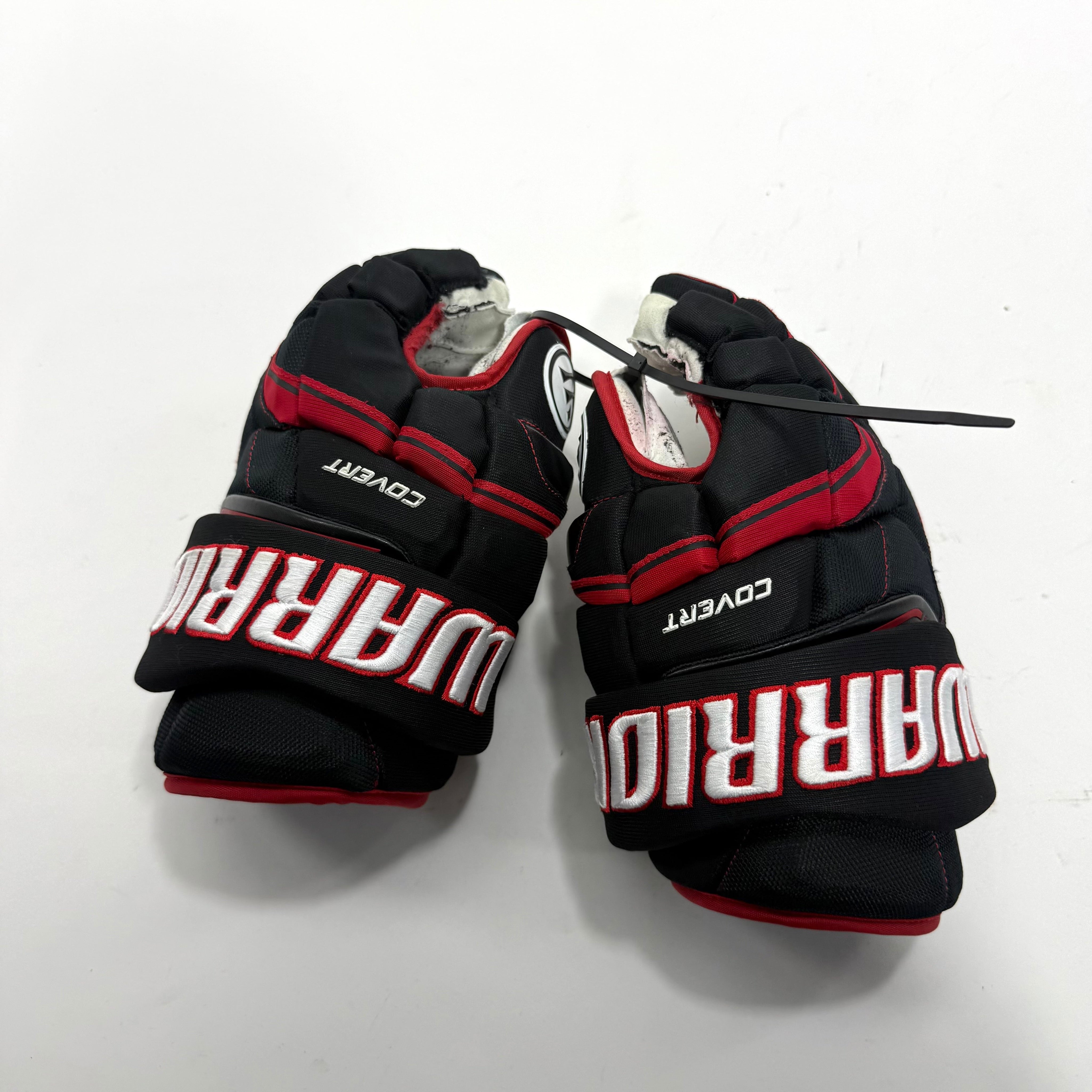Used Black and Red Chicago Blackhawks Warrior Covert Pro Gloves | 13" | Grzelcyk | BH274 - Top Flight Hockey