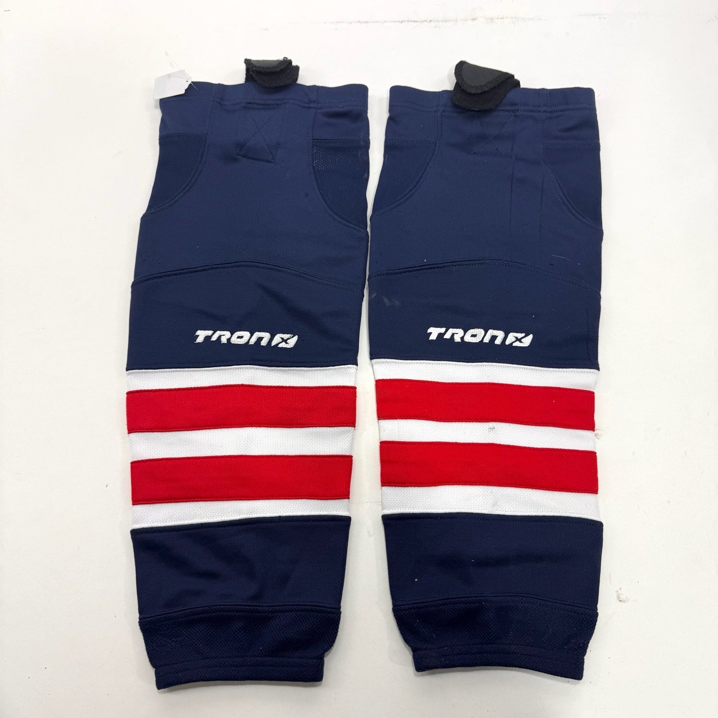 Used Navy With Red and White Stripe Tron Socks | 24" | #A36