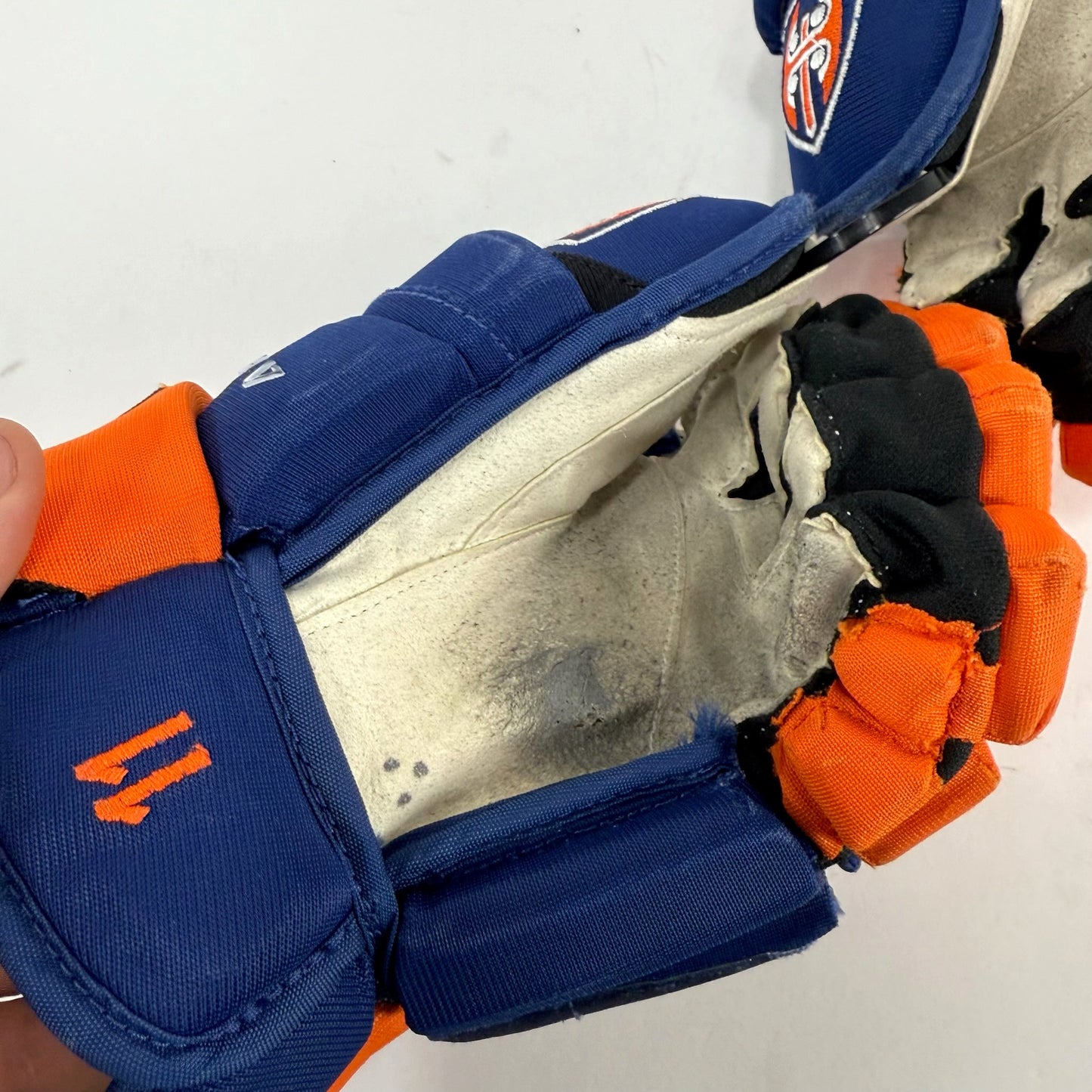 Used Blue and Orange Warrior Alpha Pro Gloves | 13" | Camper 11 | E314