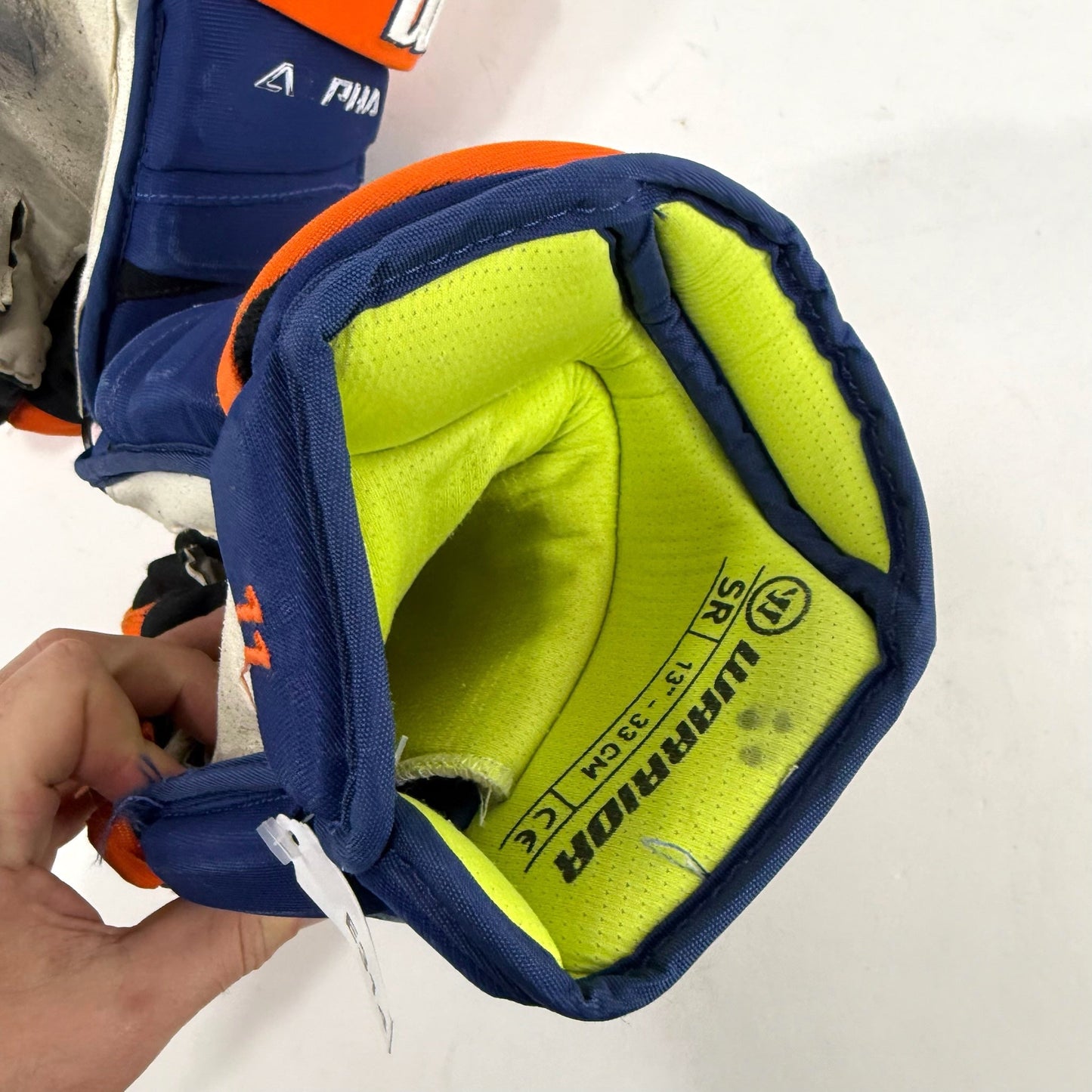 Used Blue and Orange Warrior Alpha Pro Gloves | 13" | Camper 11 | E314