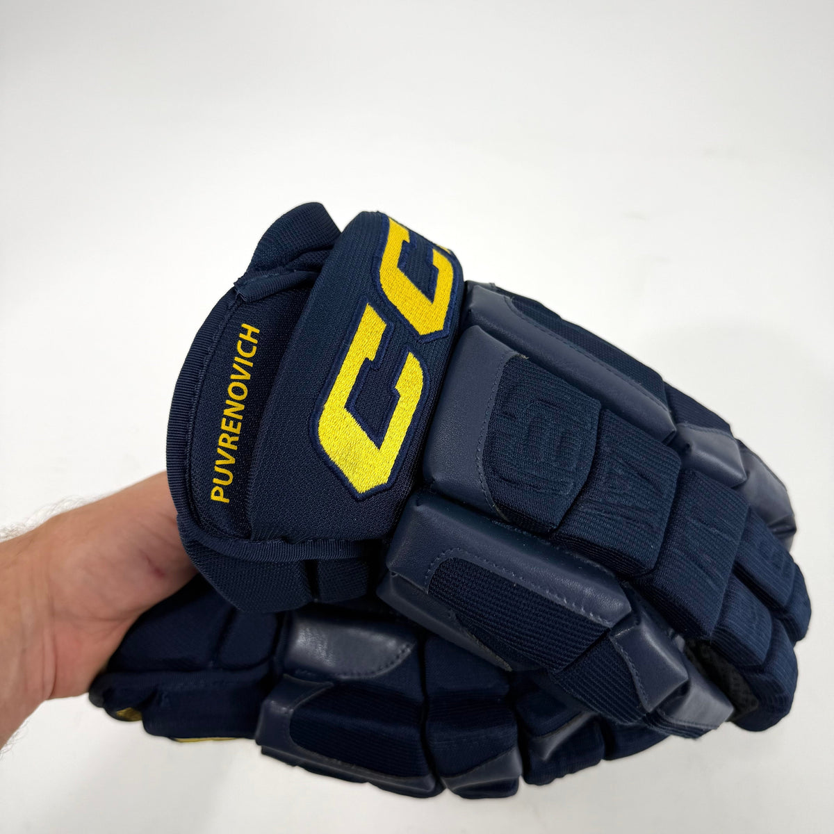 Used Stl Blues Navy CCM HGCL Gloves | 13" | Puvernovic | D94 - Top Flight Hockey