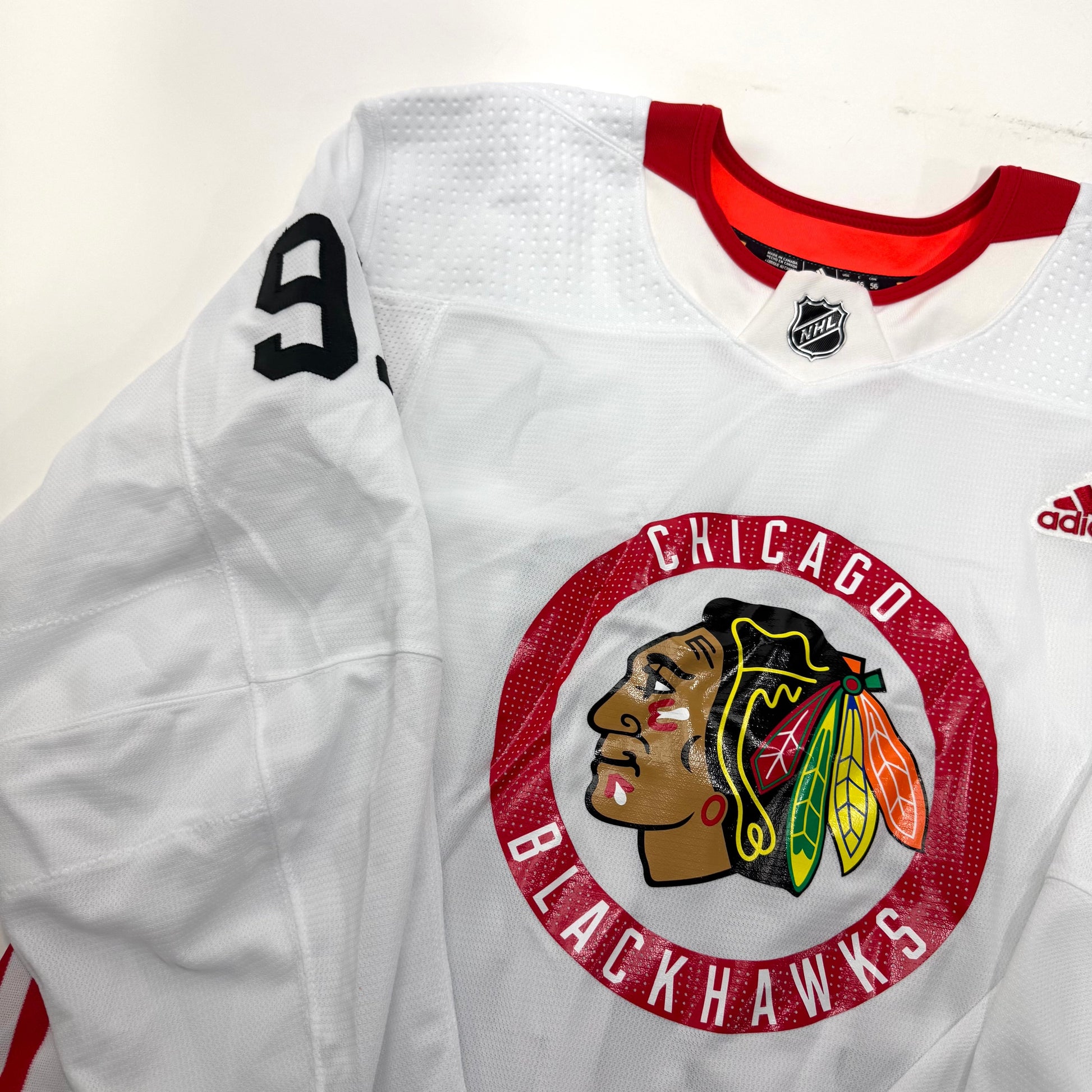 Used White Chicago Blackhawks Adidas MIC Practice Jersey | Size 56 | Ludwinski #91 - Top Flight Hockey
