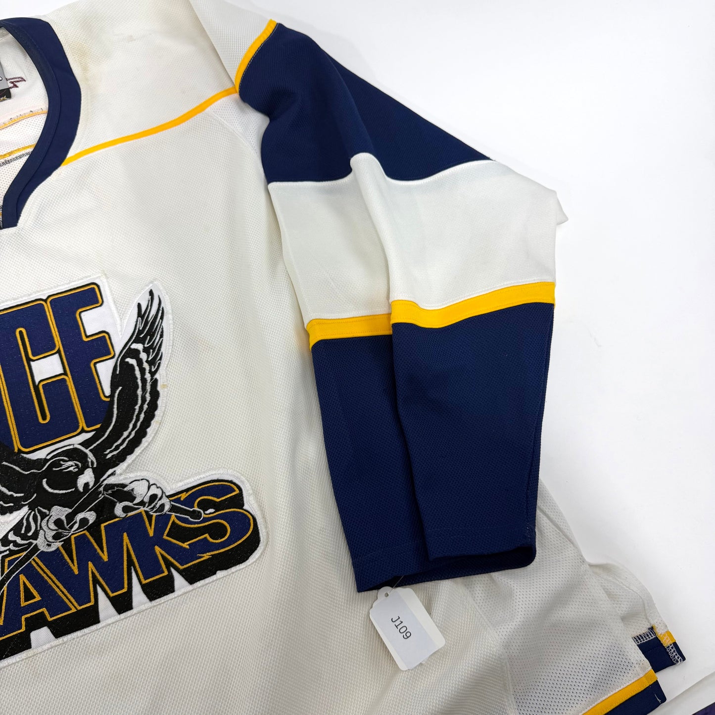Used White and Navy Ice Hawks Game Jersey | Senior L | J109