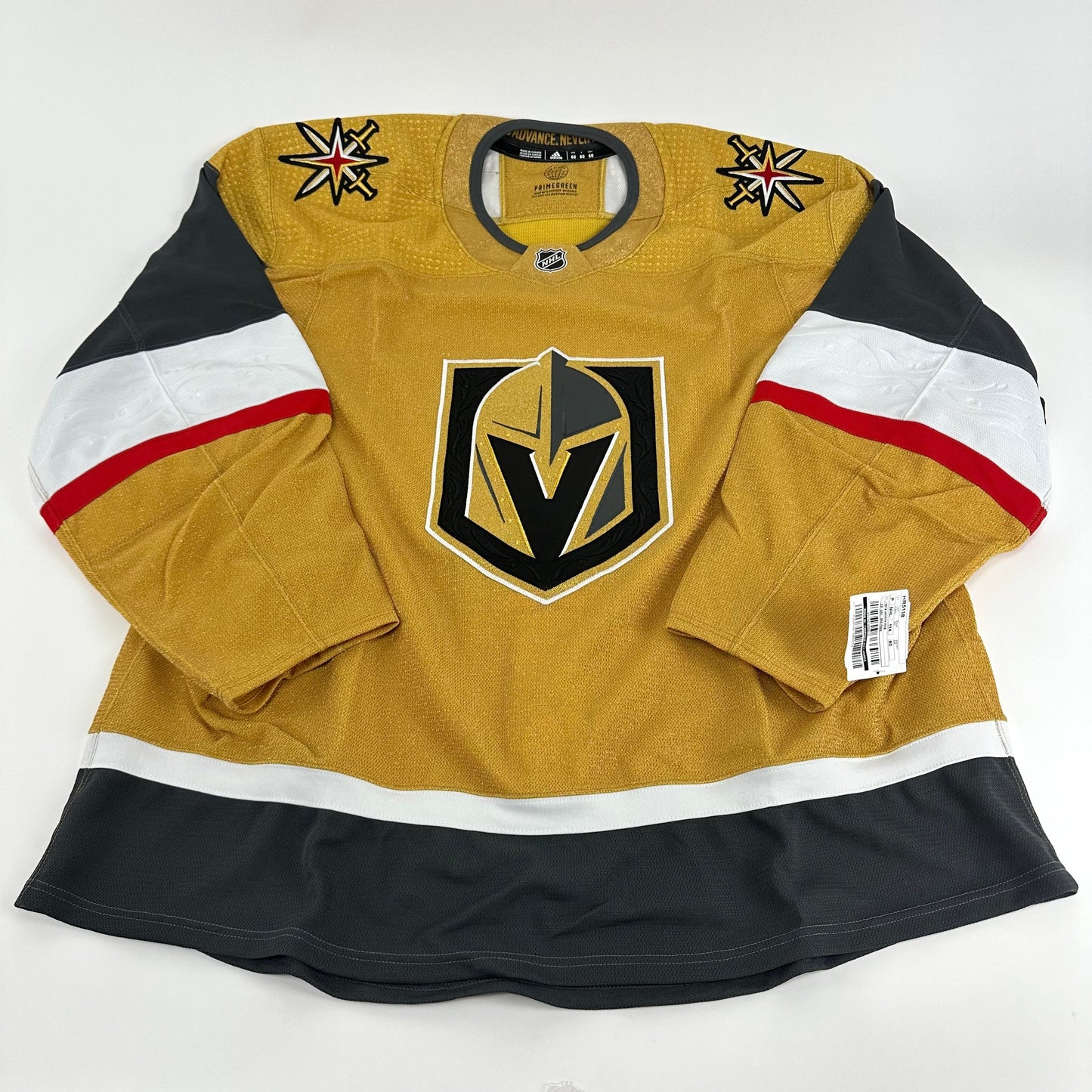 Brand New GOLD Primegreen Vegas Golden Knights MIC Made in Canada Blank Game Jersey - Size 60 - Top Flight Hockey
