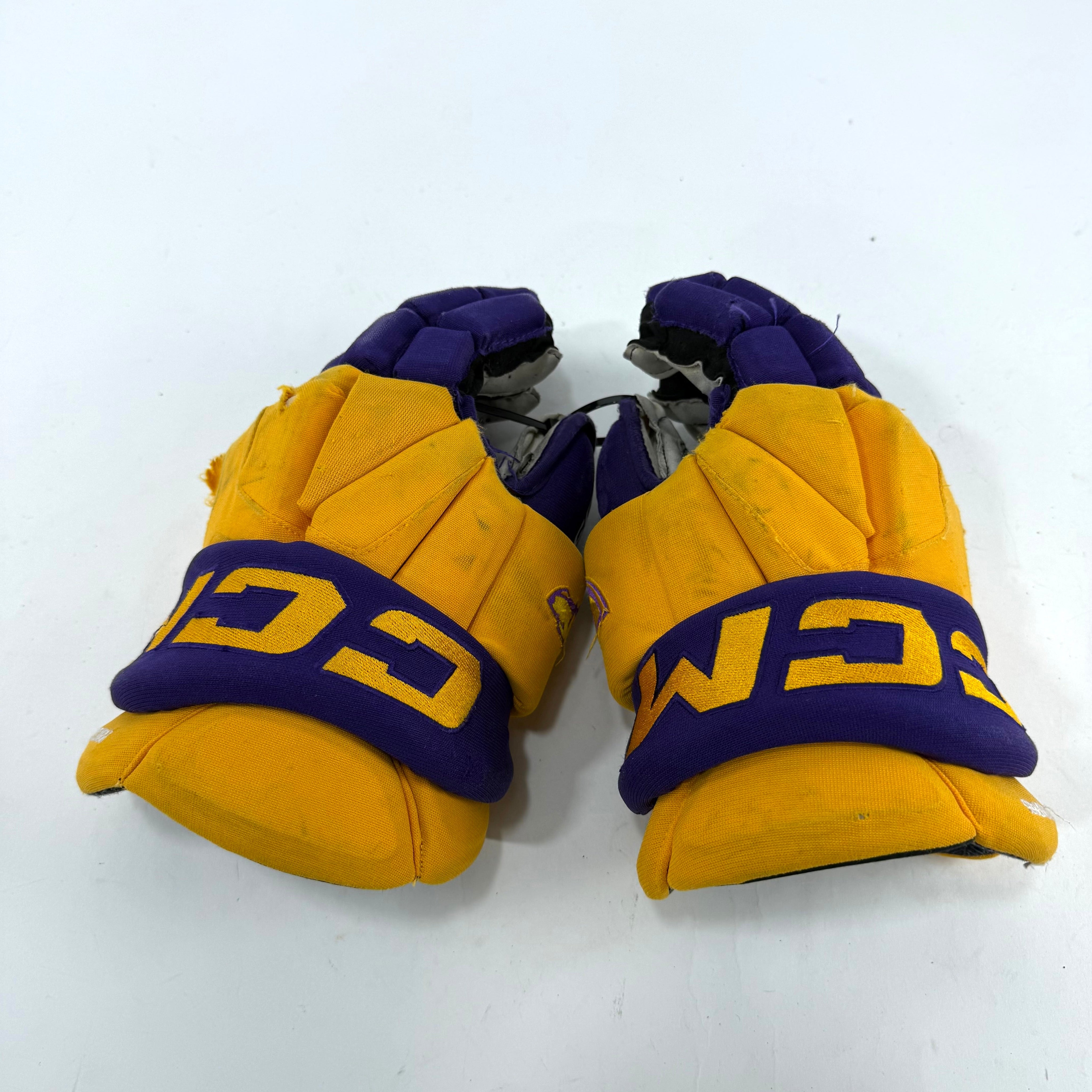 Used Yellow and Purple CCM Jetspeed Gloves | 14" | E551 - Top Flight Hockey