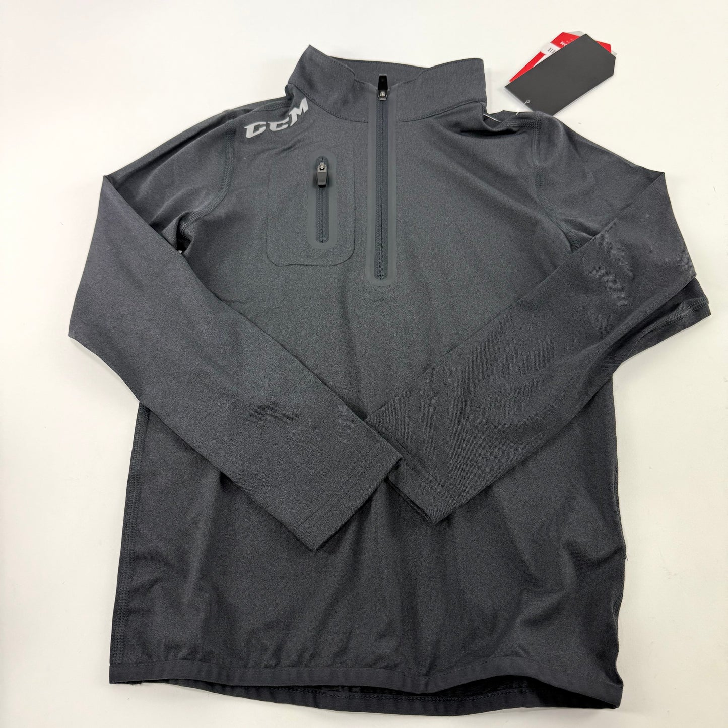 New Black CCM Youth Premium 1/2 Zip Long Sleeve Shirt | Youth S | #191520221805
