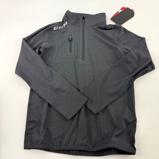 New Black CCM Youth Premium 1/2 Zip Long Sleeve Shirt | Youth S | #191520221805