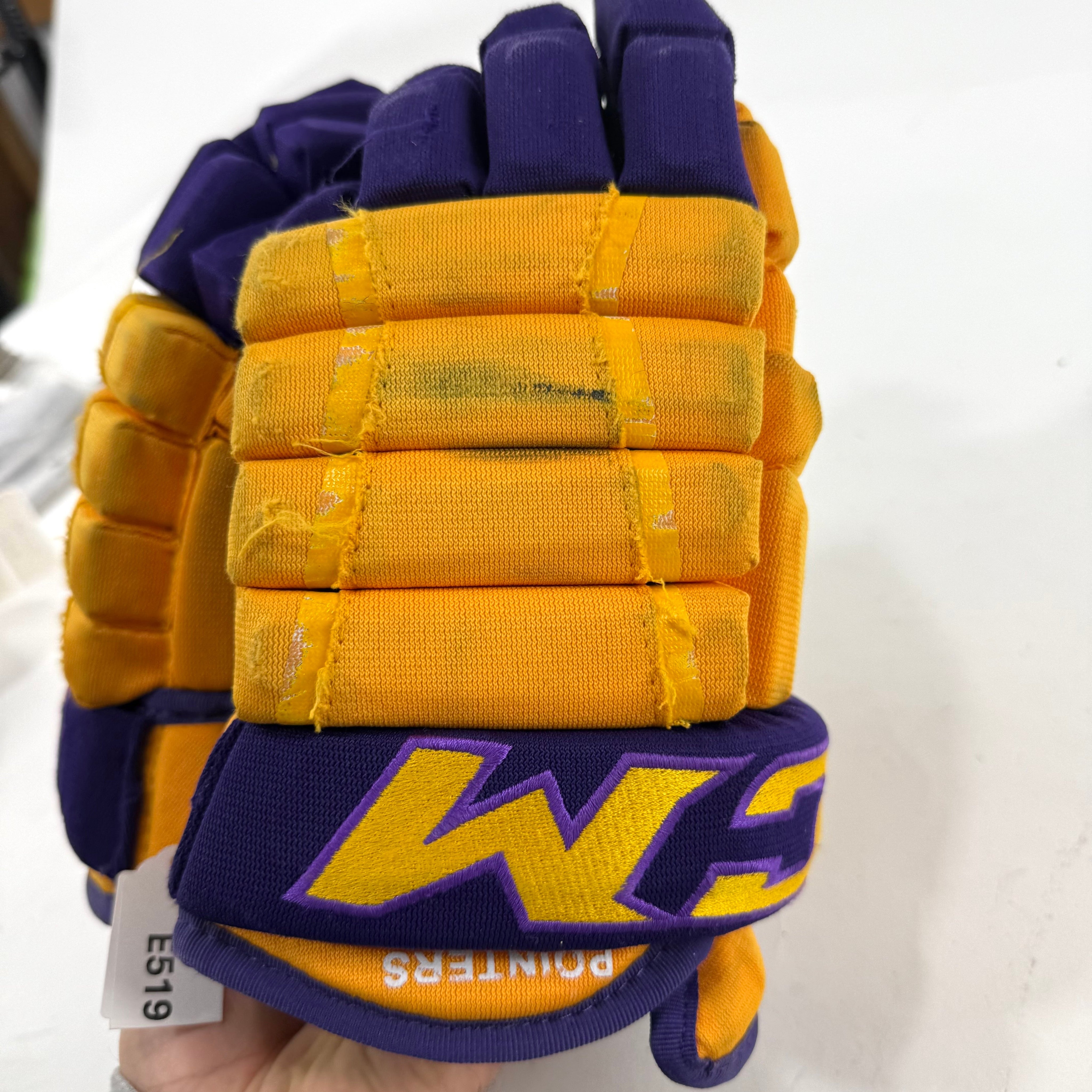 Used Yellow and Purple CCM 4 Roll Pro Gloves | 13" | E519