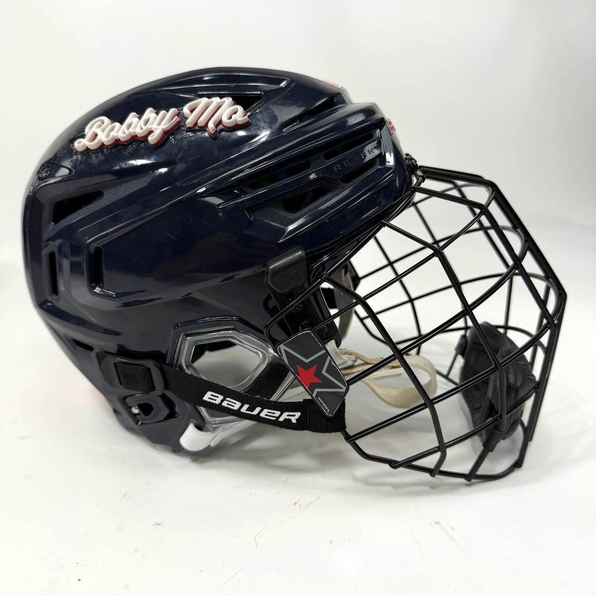Used Navy Bauer Re-Akt 155 Helmet with Cage | Senior Small | AB669