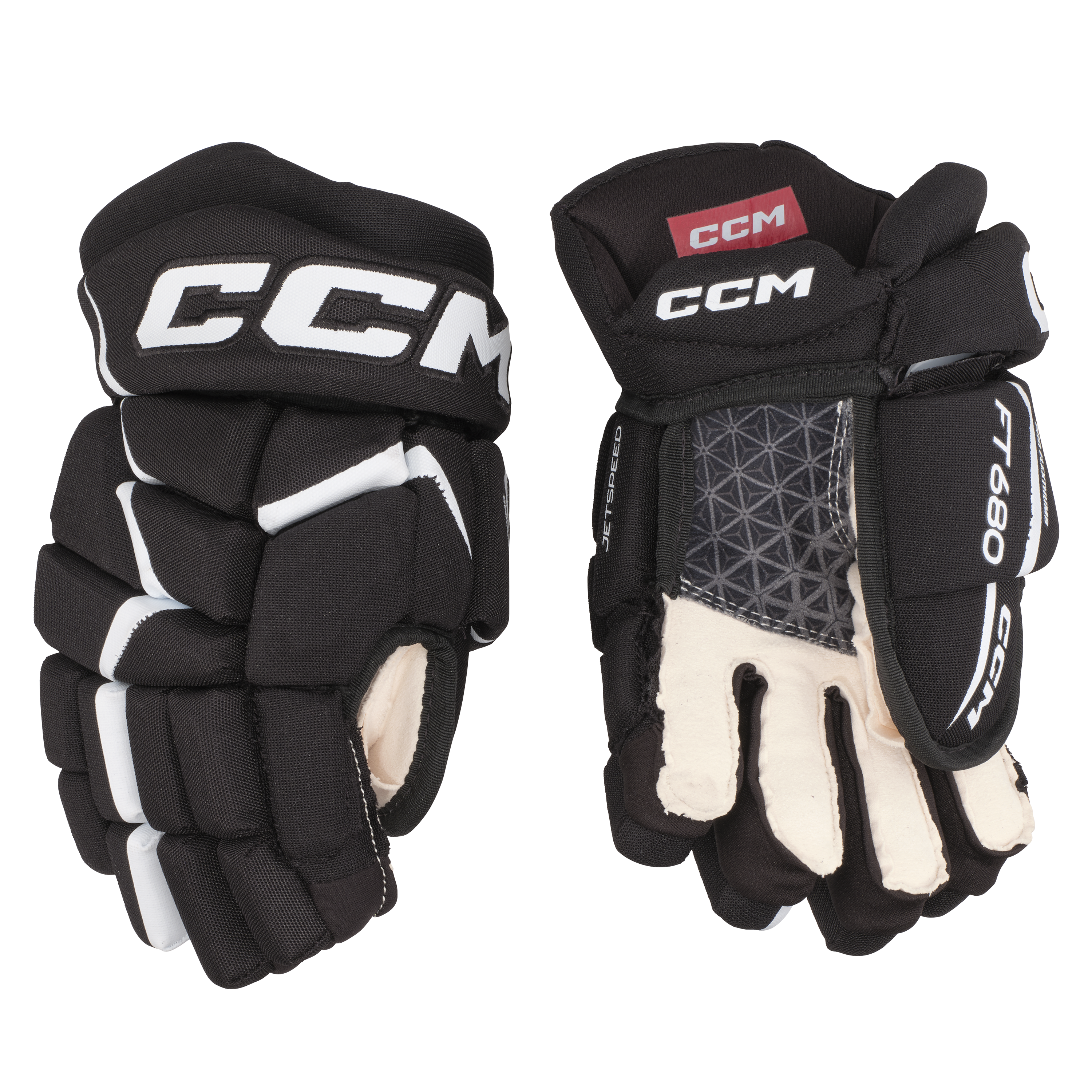 Black New CCM JetSpeed FT680 Gloves Junior Size 12" Retail