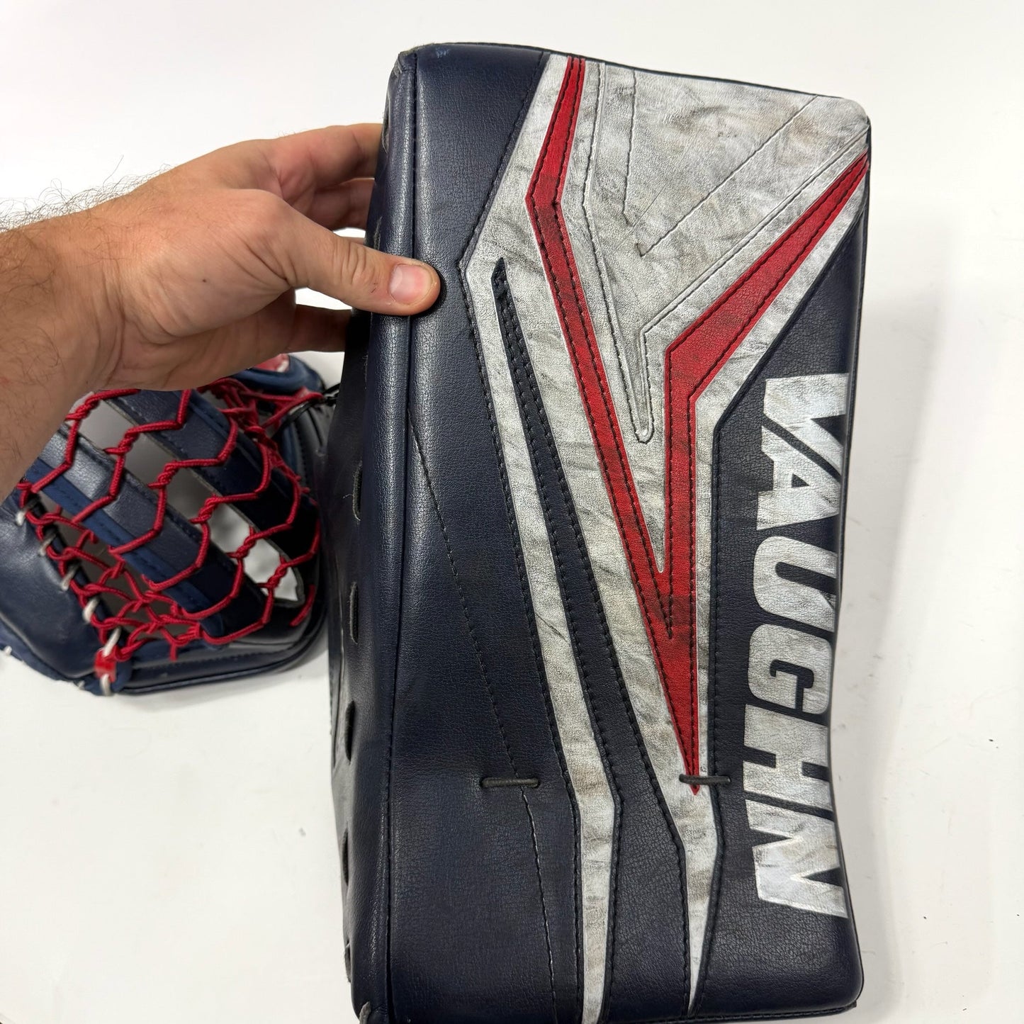 Used Regular Navy/Red/White Vaughn SLR3 Pro Carbon Goalie Glove and Blocker | Senior | AB527
