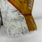 Used Vegas Knights White and Gold Bauer Supreme Mach Goalie Leg Pads | Patera | 35+1"