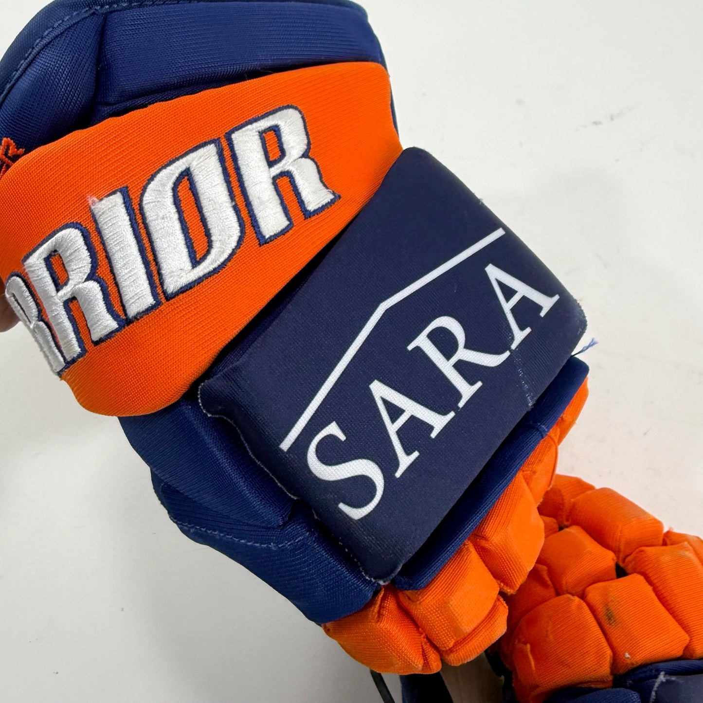 Used Blue and Orange Warrior Alpha Pro Gloves | 13" | Camper 11 | E314