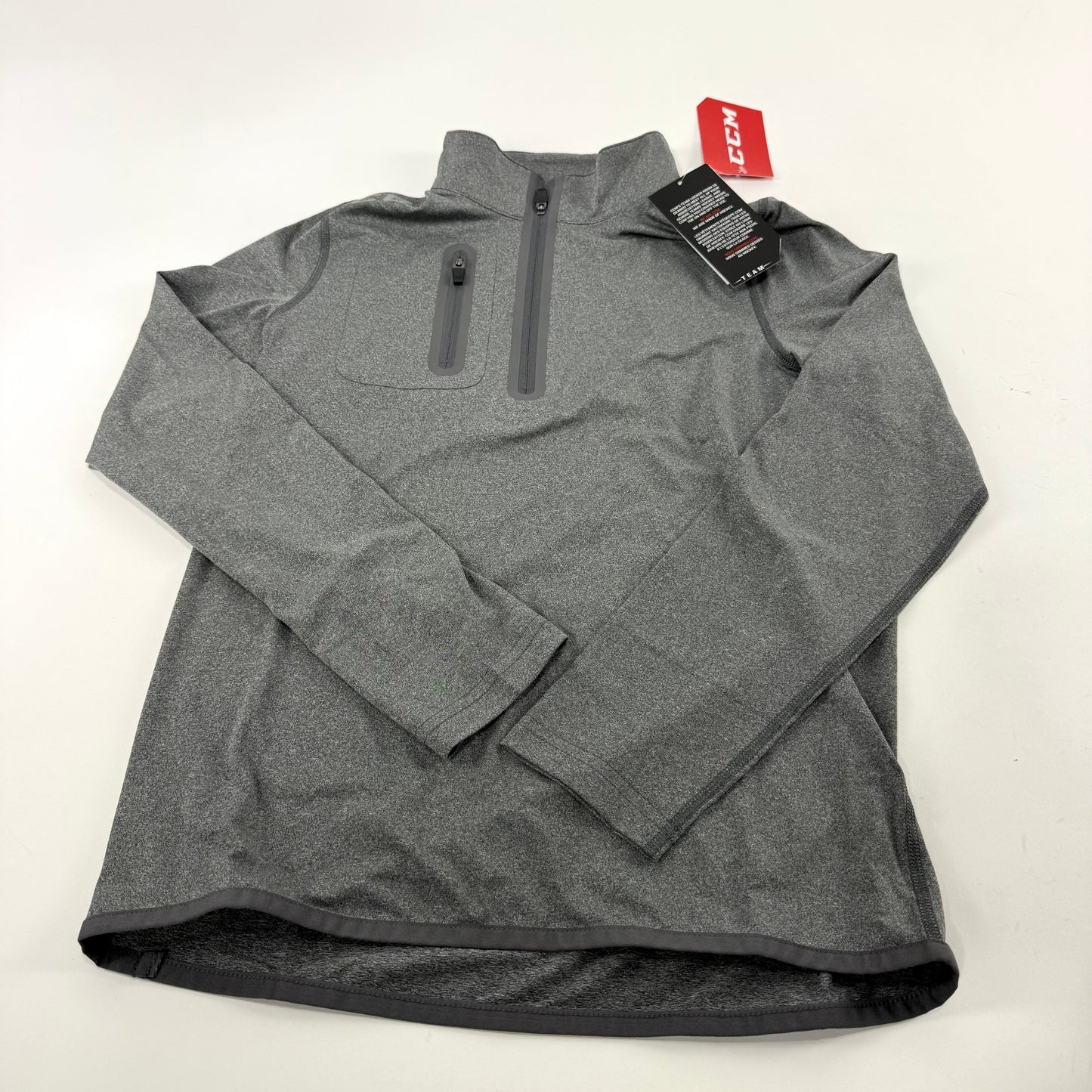 New Dark Grey CCM Premium 1/2 Zip Long Sleeve Shirt | Youth L | #191520221867