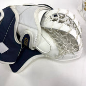 Lightly Used White and Navy Regular CCM Axis 2 Goalie Glove and Blocker | 590 Break - Top Flight Hockey