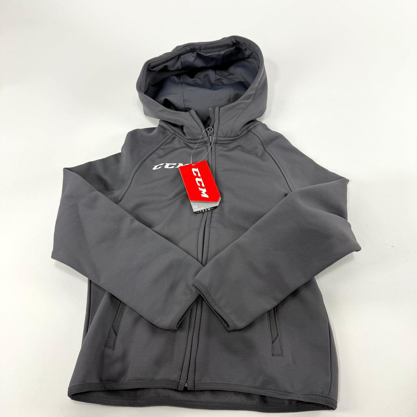 New Dark Grey CCM Youth Full Zip Performance Hoodie | Youth S | #888600267760