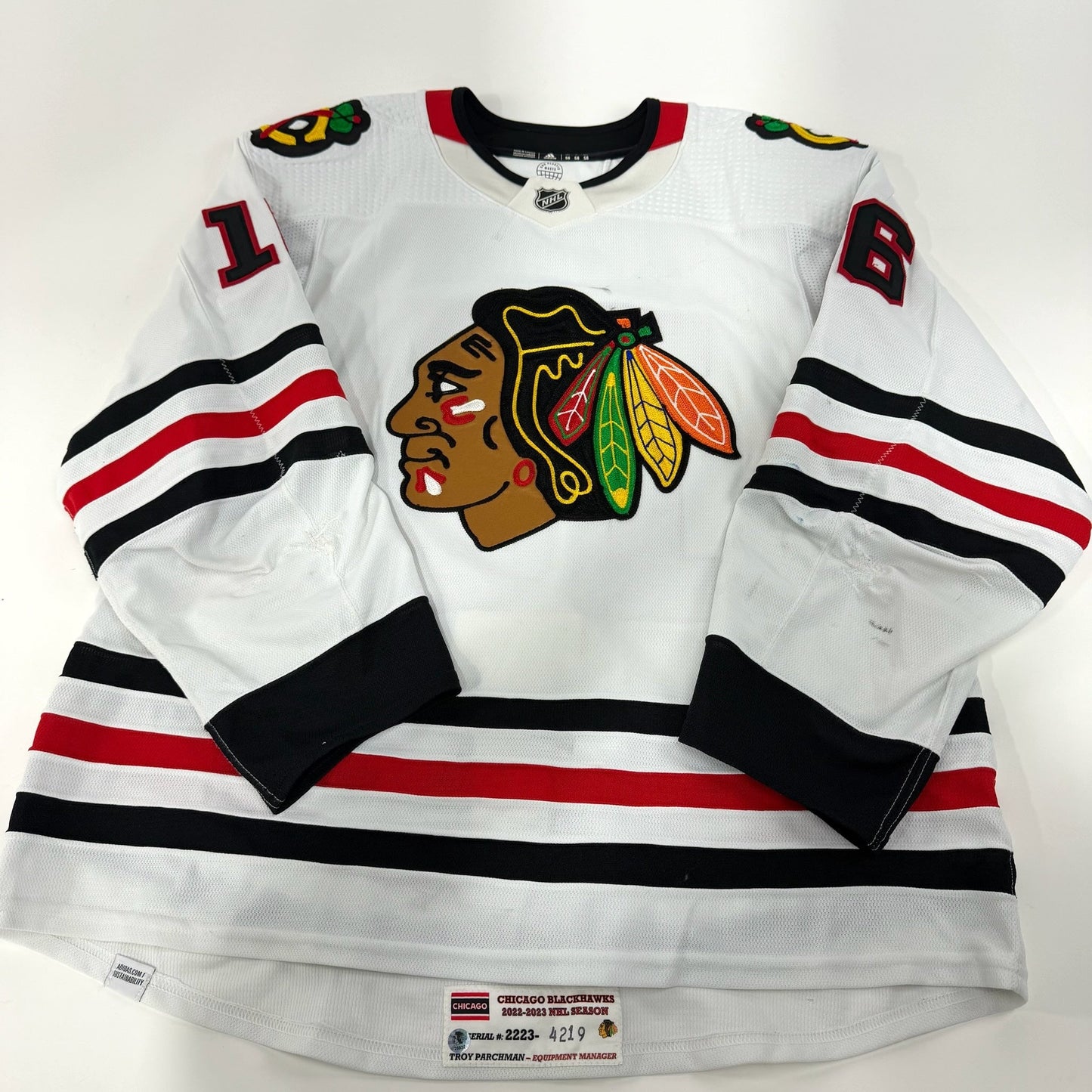 Jujhar Khaira #16 Away Chicago Blackhawks Game Worn Jersey 2022-2023, Set 2 | Size 58 | 4219-25532