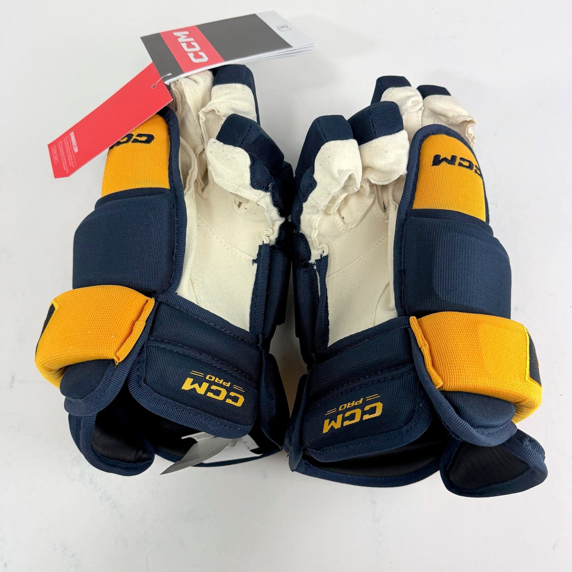 New Navy and Yellow CCM HG97 Gloves | Nashville Predators | 14" - #683978076620 - Top Flight Hockey